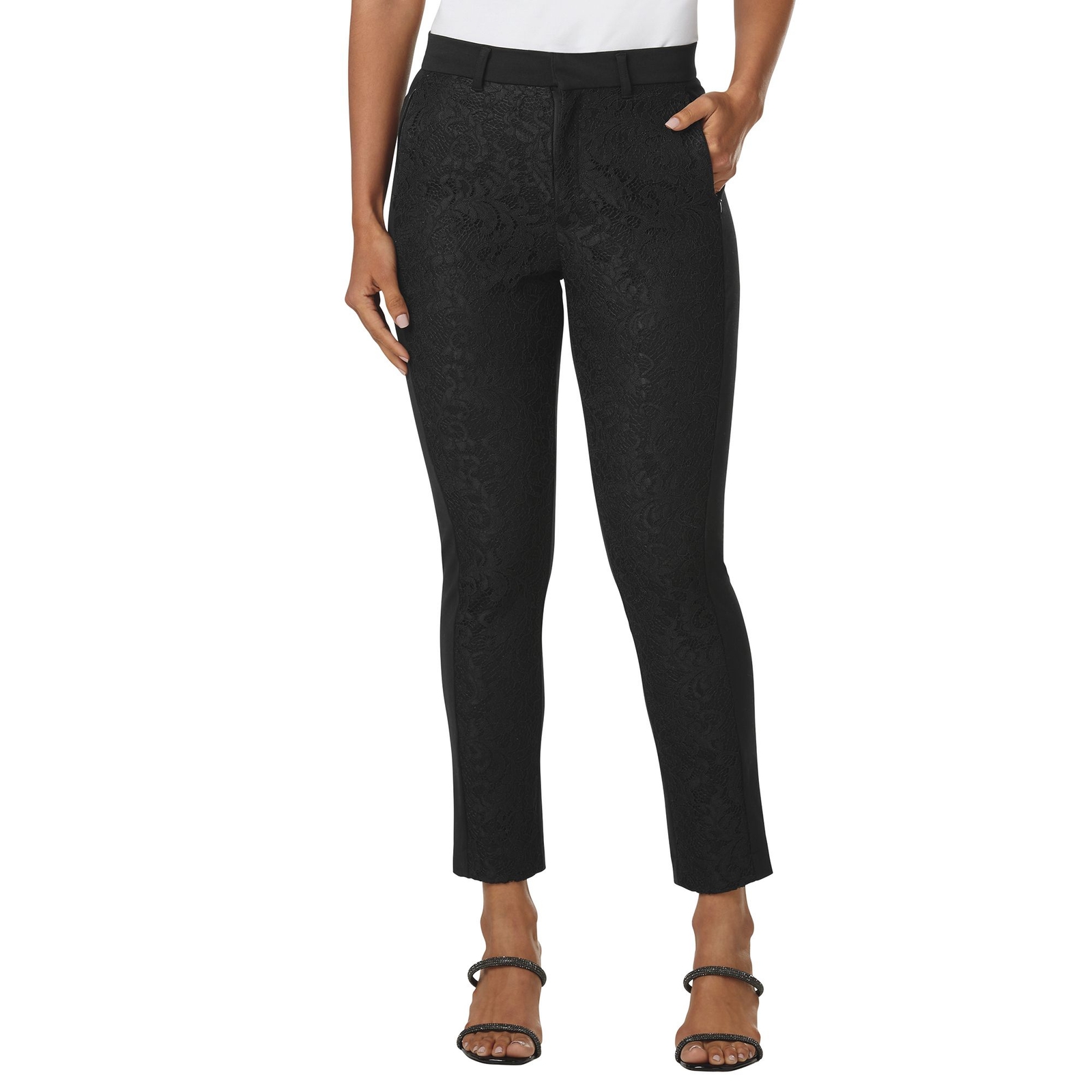 Masseys Lace Ponte Legging Black Pants 8-Regular