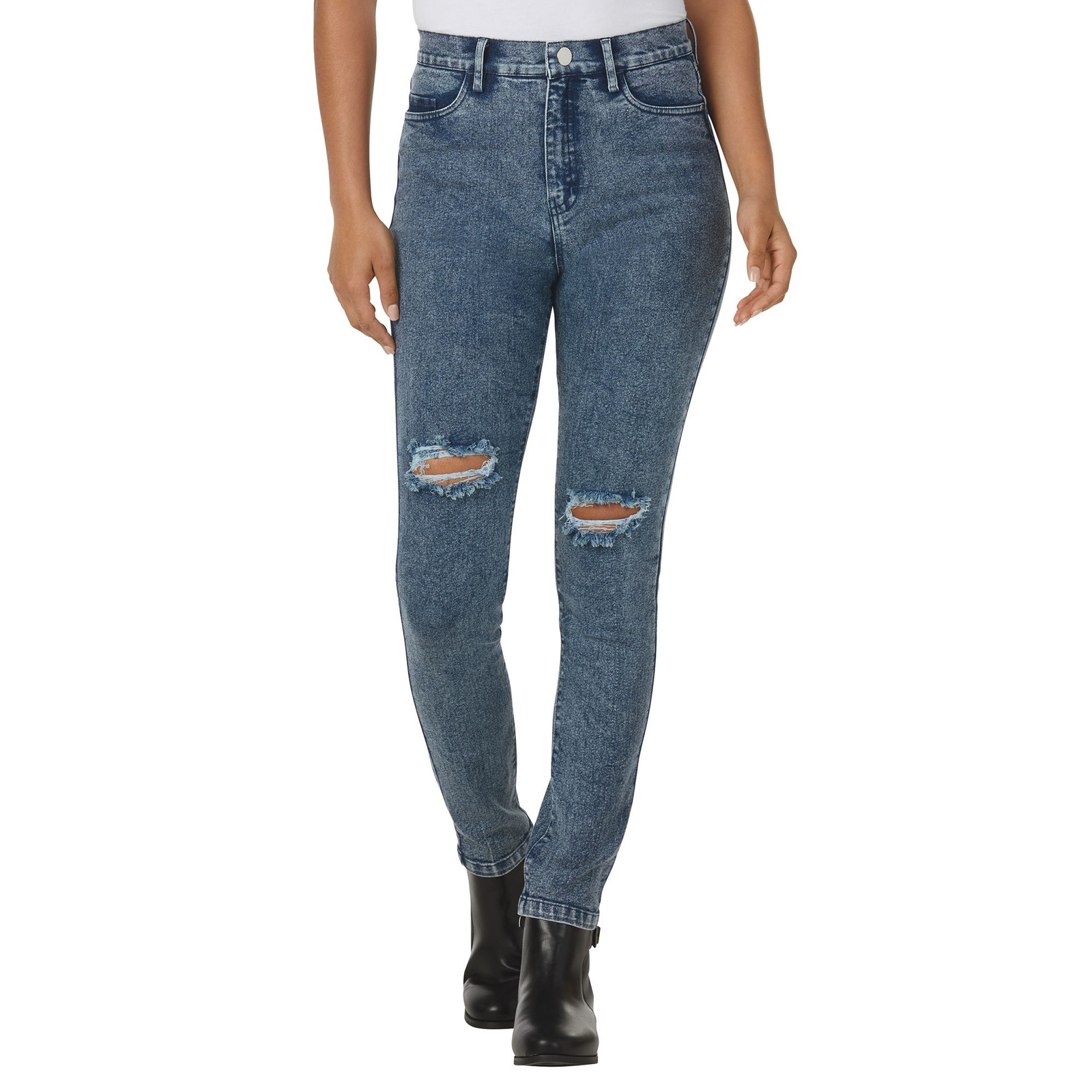 Masseys High-Rise Destructed Acid Wash Jean Blue Pants 18W-Regular