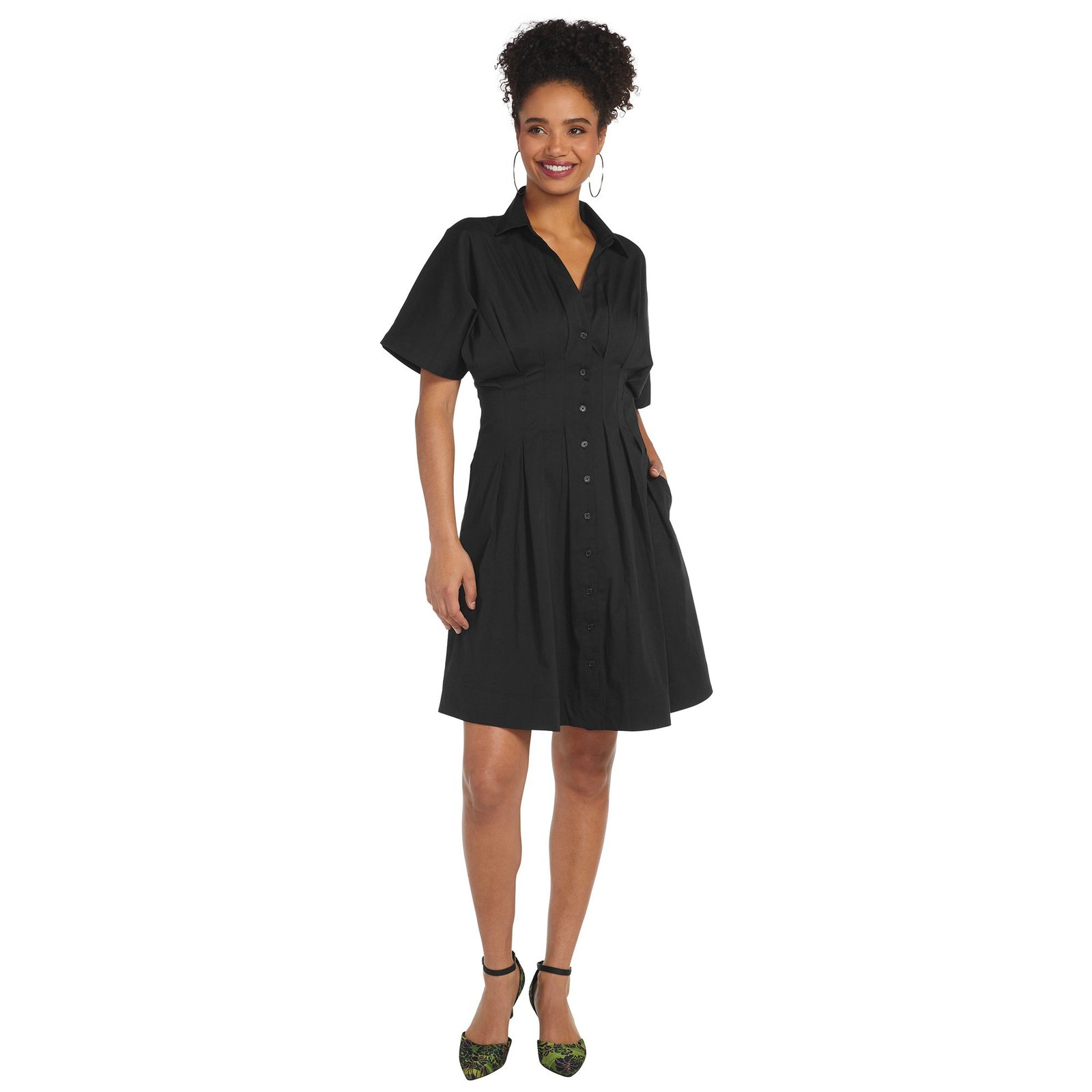 Masseys Pleat Waist Shirt Dress Black Dresses