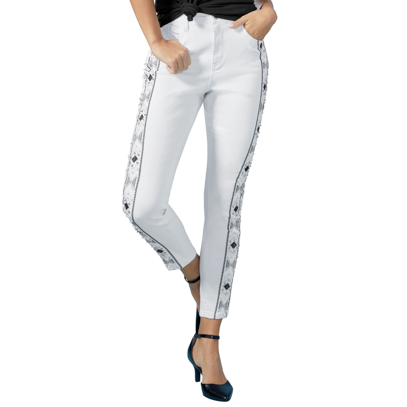 K. Jordan Aztec Embroidered Jean White Pants 12-Regular