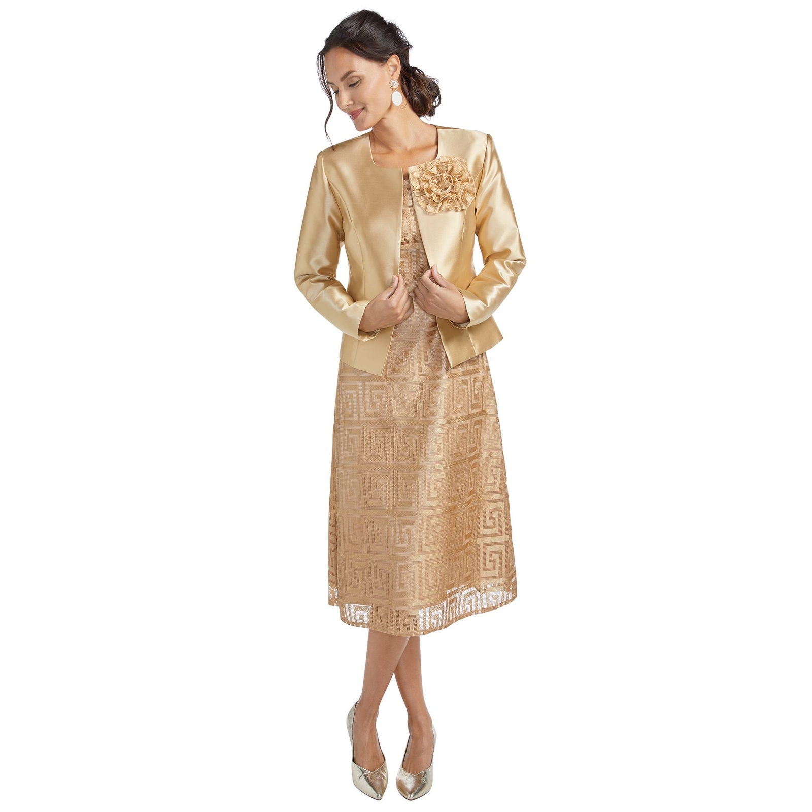 Masseys Geometric Dress with Jacket Gold Metallic Suits 16