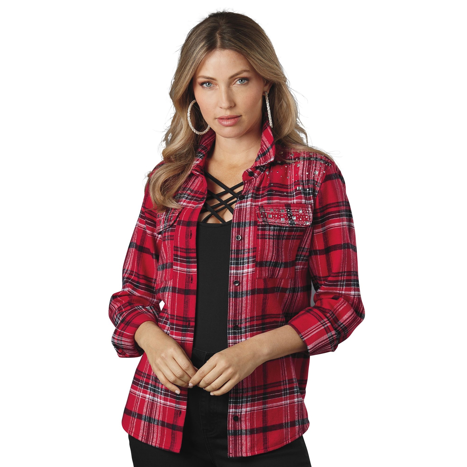 K. Jordan Embellished Flannel Plaid Shirt Multi Shirts M