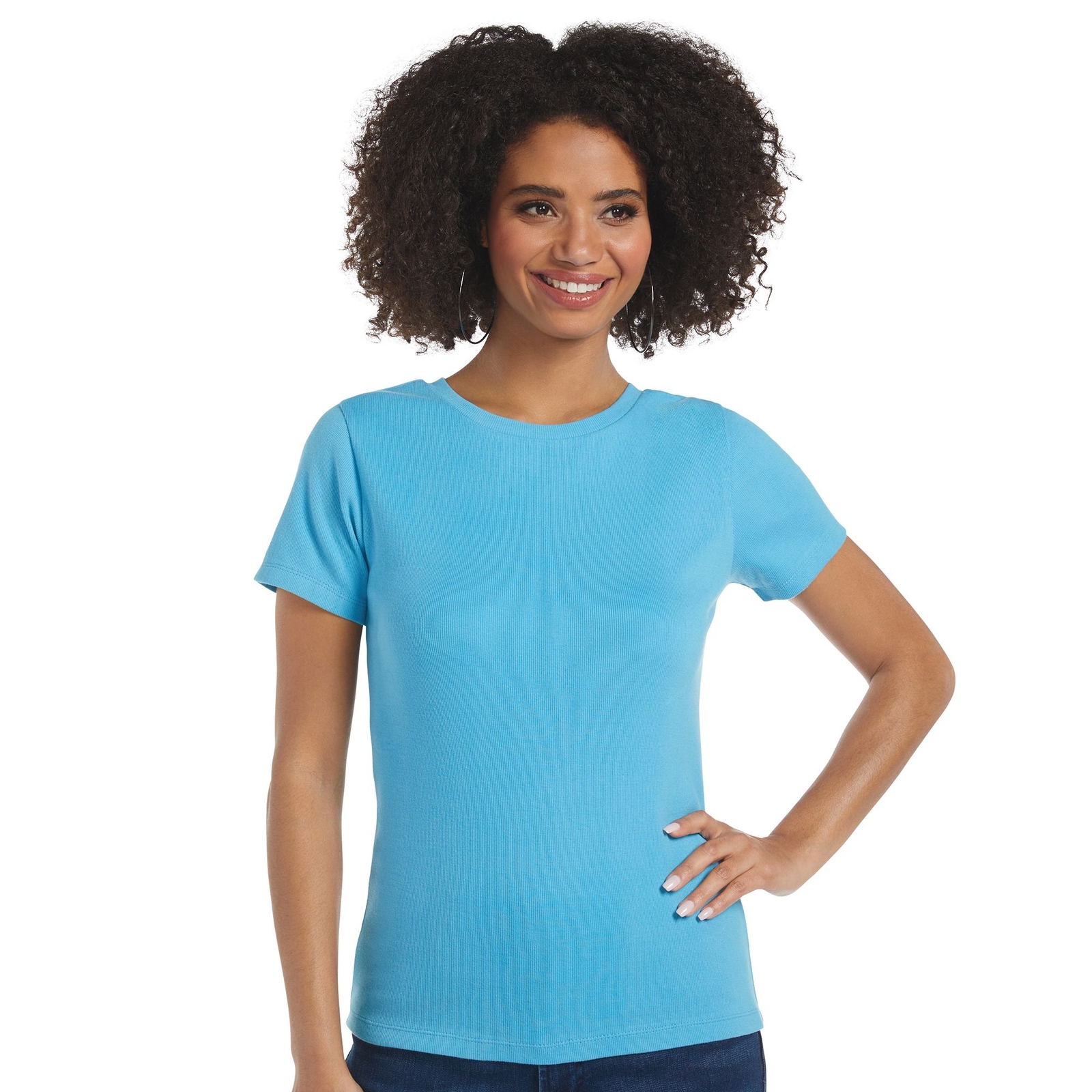 Masseys Essential Ribbed Crew Neck Tee Blue Knit Tops XL