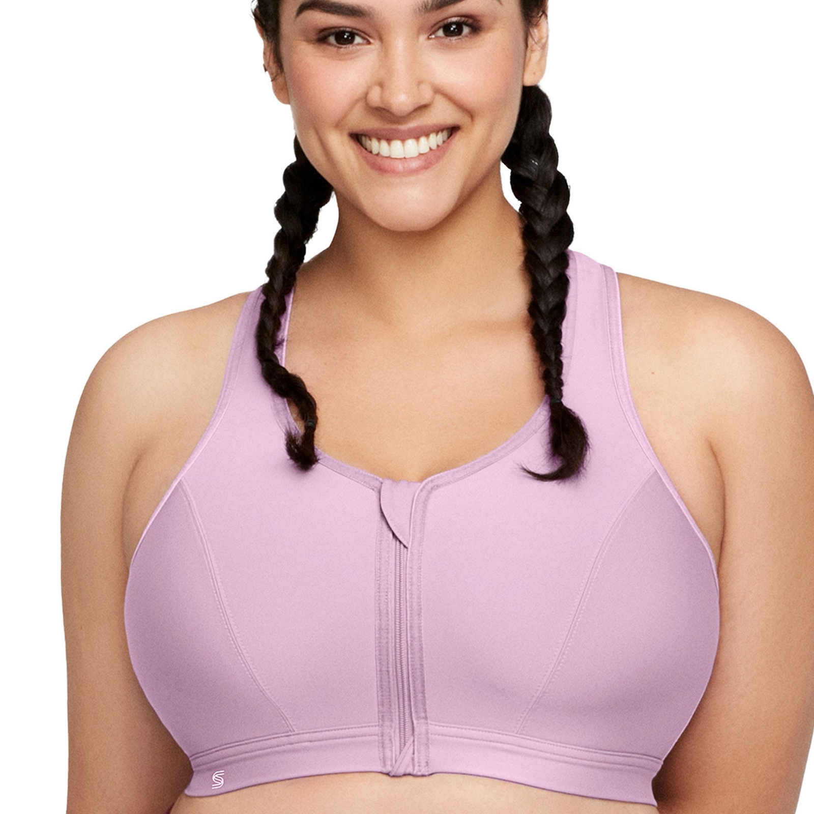 Glamorise Zip-Up Front-Close Sports Bra Purple Bras 46-D