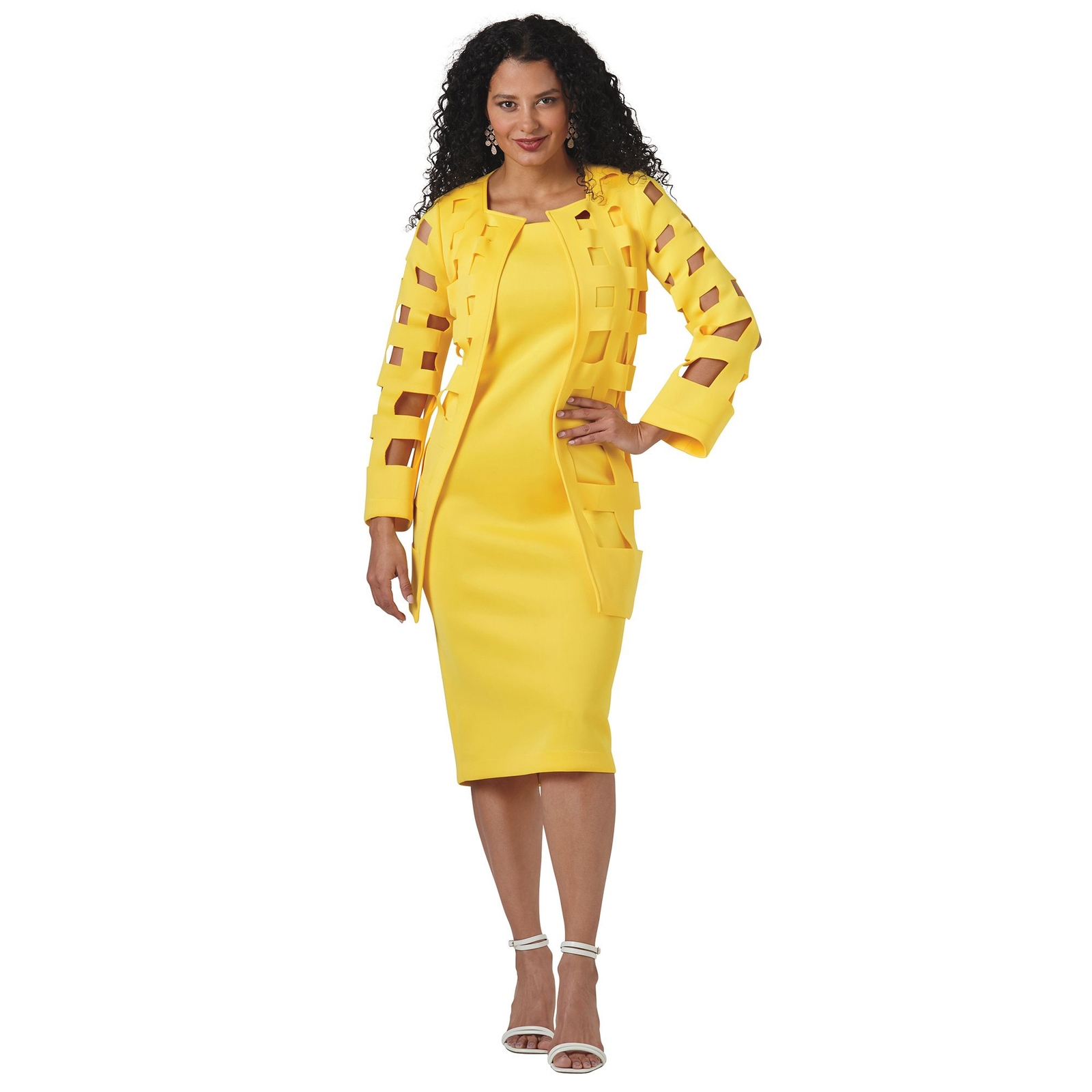 Masseys Cutout Dress and Jacket Suit Yellow Suits M