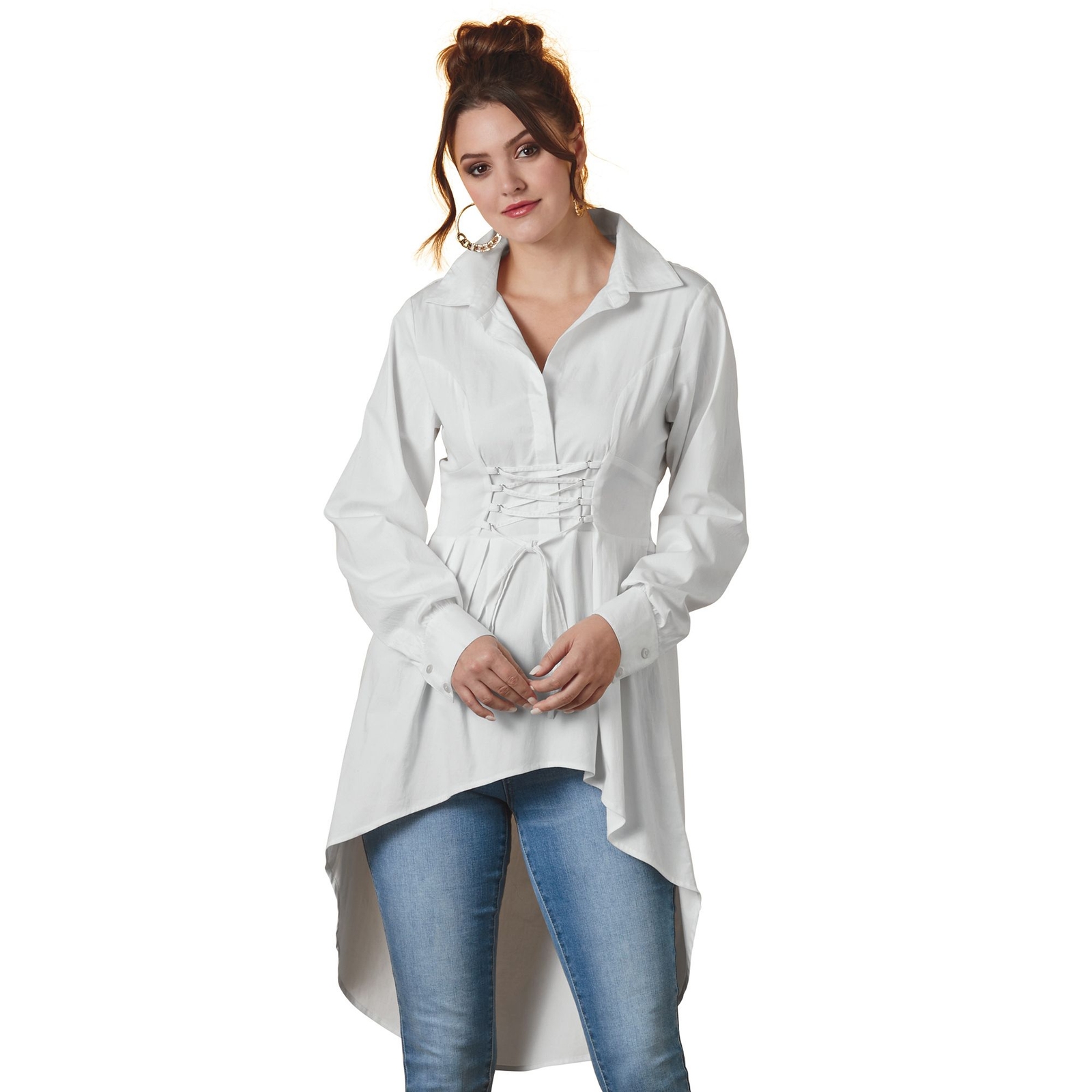 K. Jordan High-Low Lace-Up Top White Shirts 1X