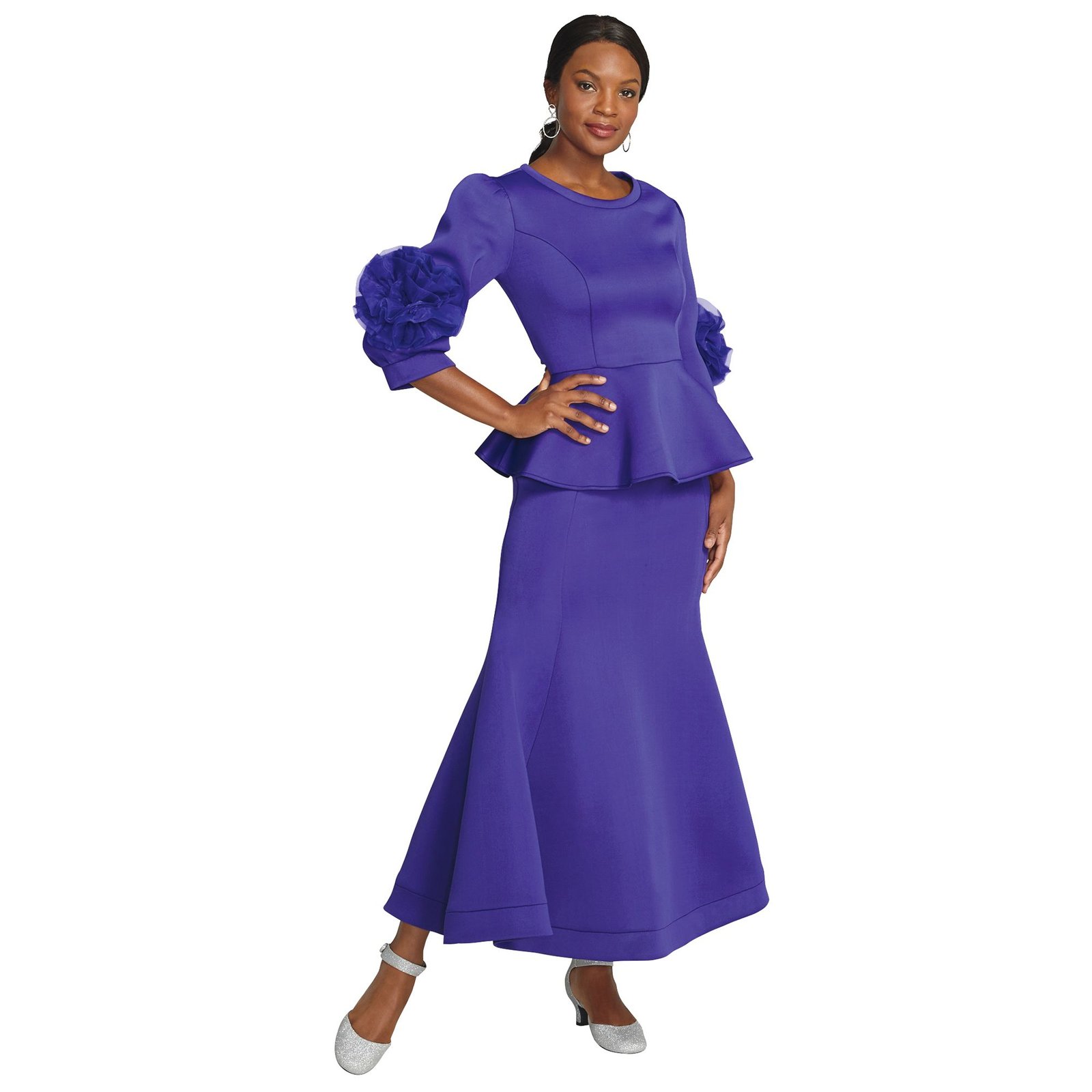 Masseys Rosette Detail Skirt Set Purple Suits