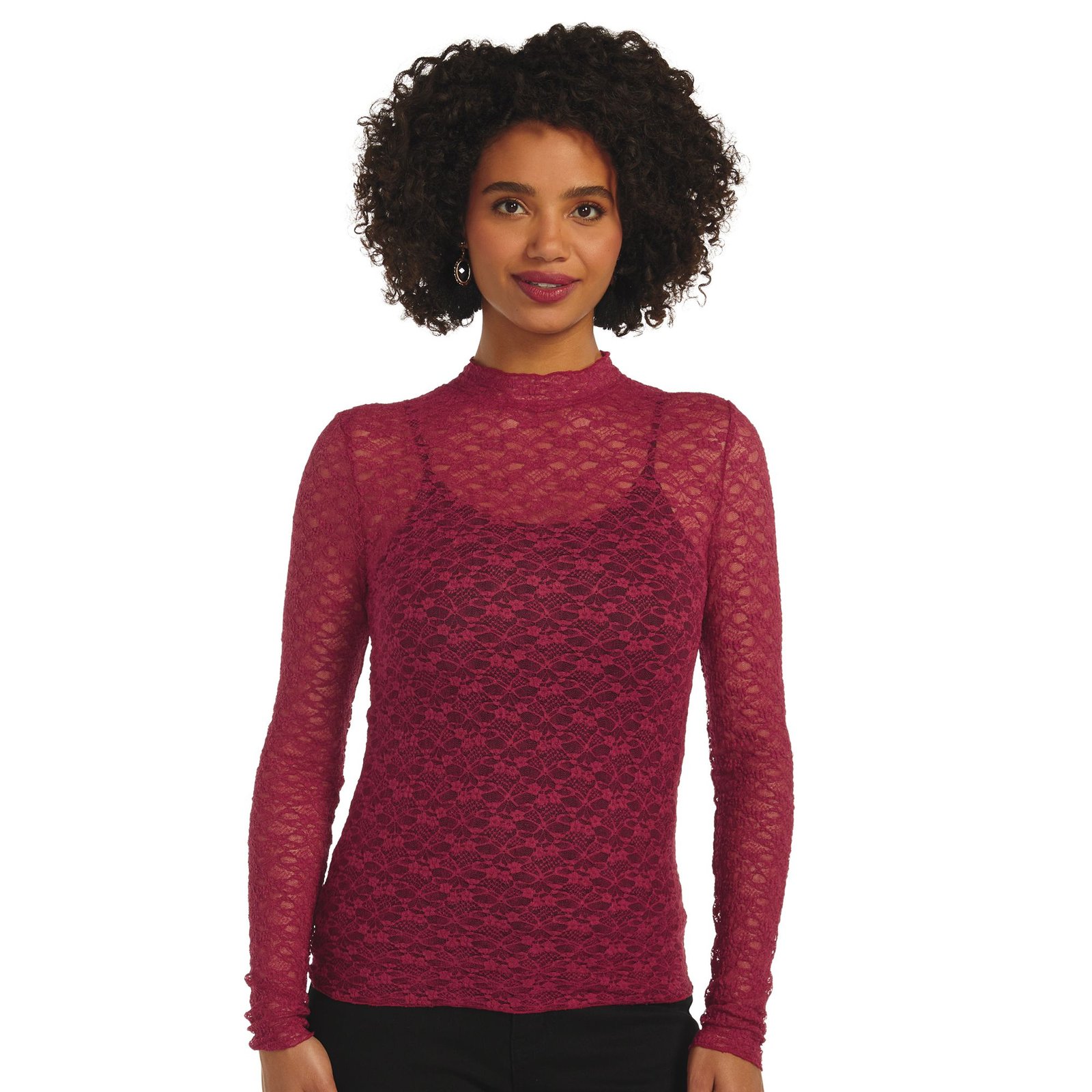 Masseys Stretch Lace Layering Top Red Knit Tops