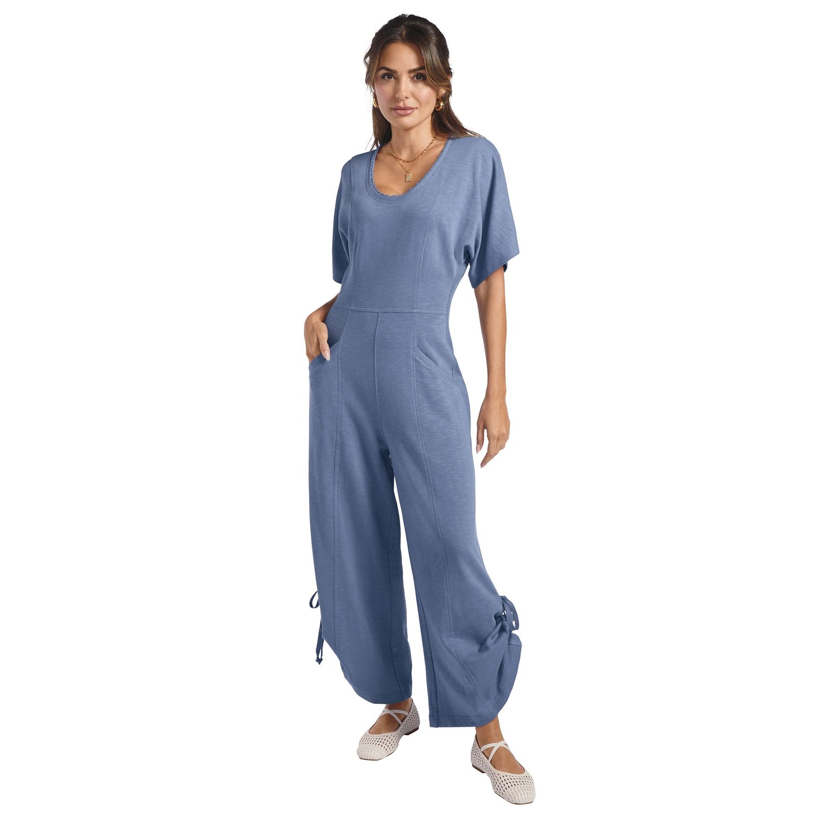 Masseys Cinched Detail Jumpsuit Blue Grey Pants