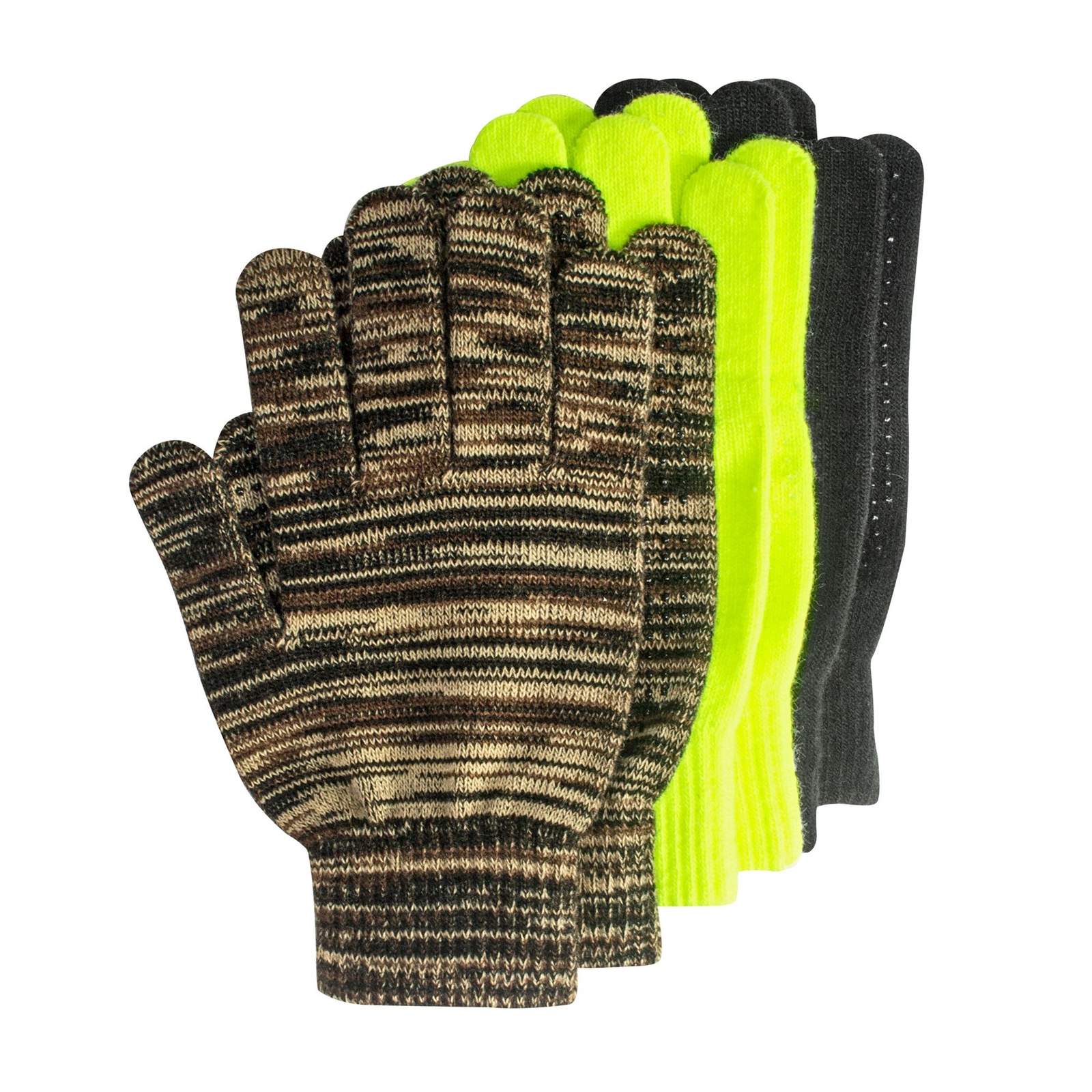 Quiet Wear Men's 3-Pair Grip Dot Assorted Gloves Green Misc Accessories One Size