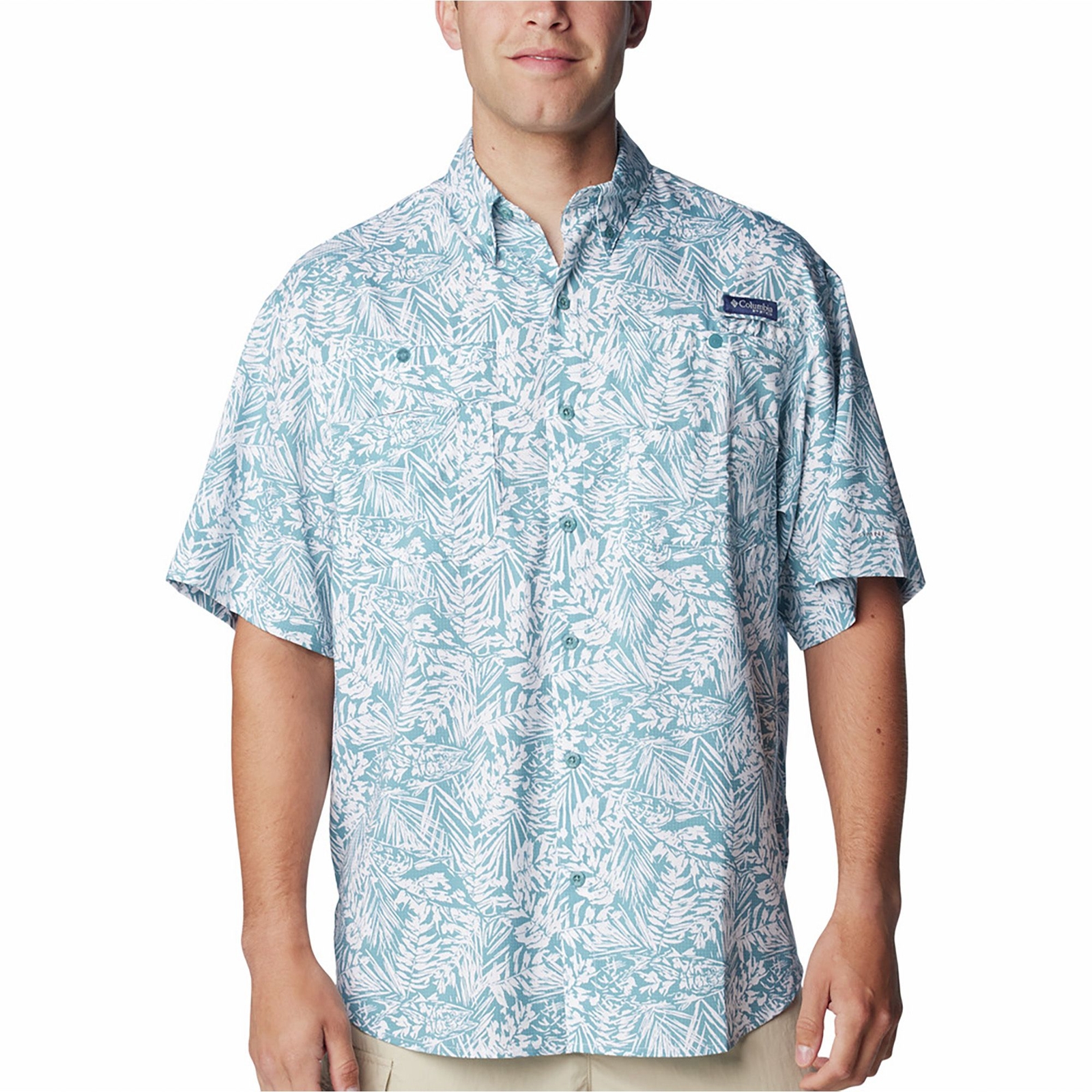Columbia Men's PFG Super Tamiami Short Sleeve Shirt Blue Shirts S