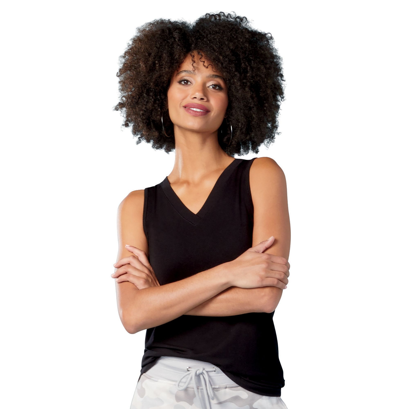 Masseys Essential V-Neck Tank Black Knit Tops L