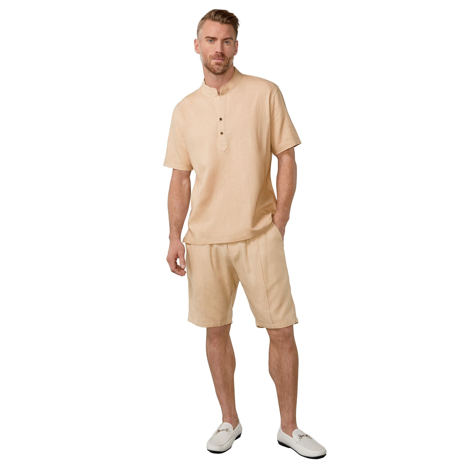 Stacy Adams Linen Short Set Tan Sets M
