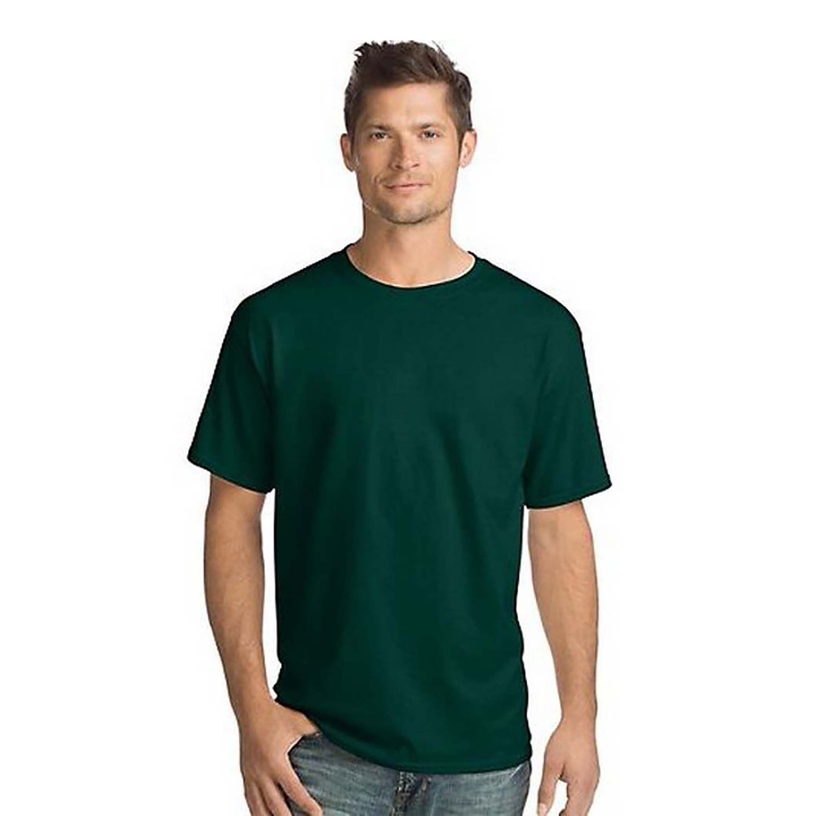Hanes Men's Essential Short Sleeve 4-Pack Tee Green Knit Tops L