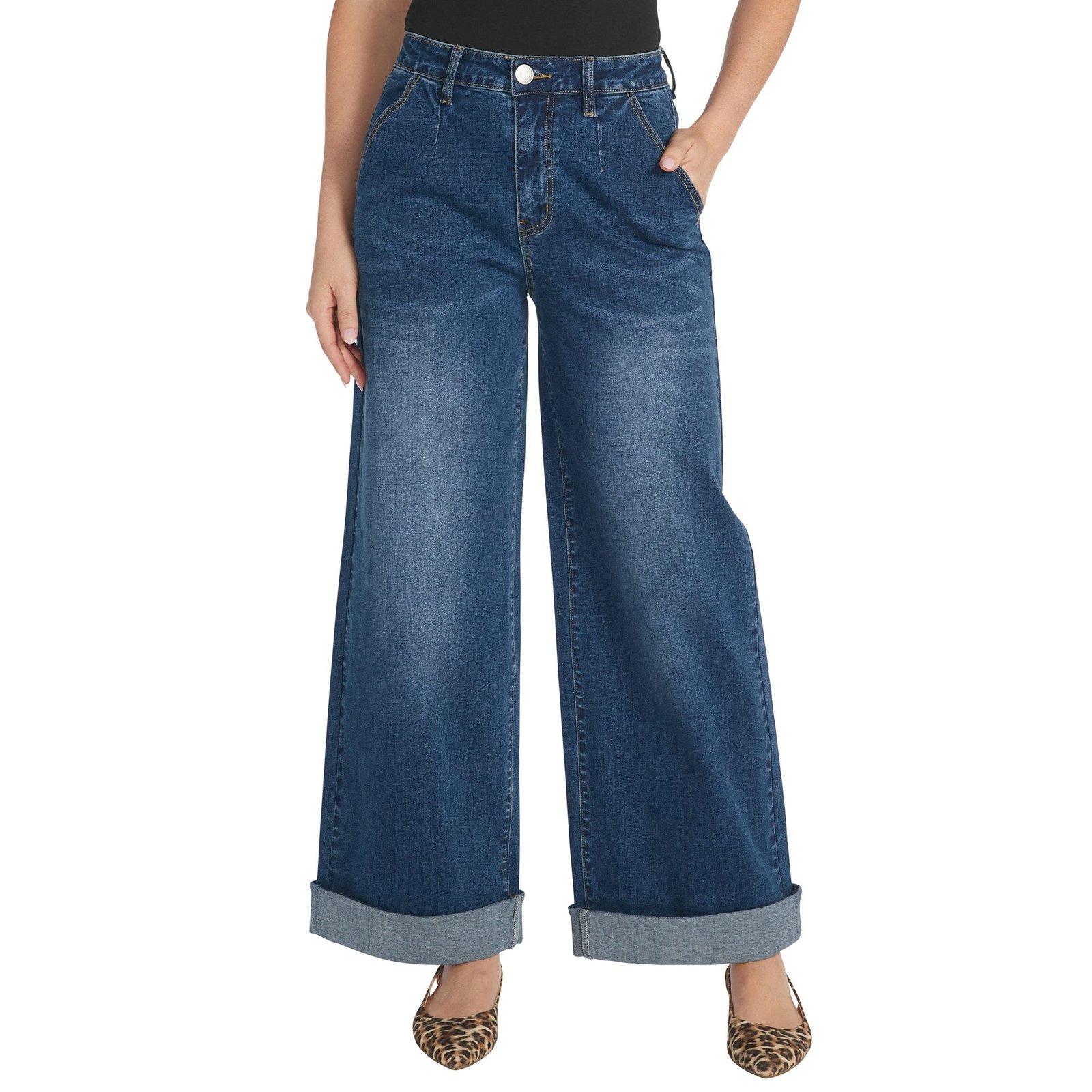 Masseys Cuffed Wide Leg Jean Blue Pants