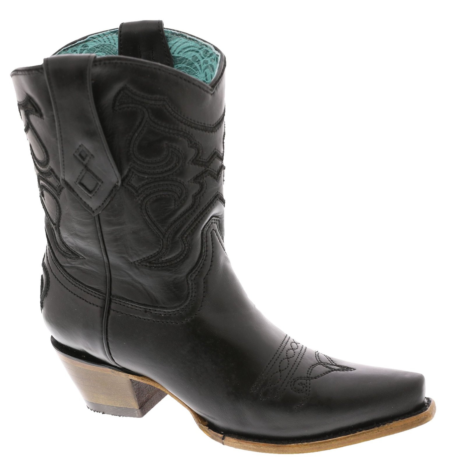 Corral Boots Black Embroidered Snip Toe Pull On Cowboy Boots