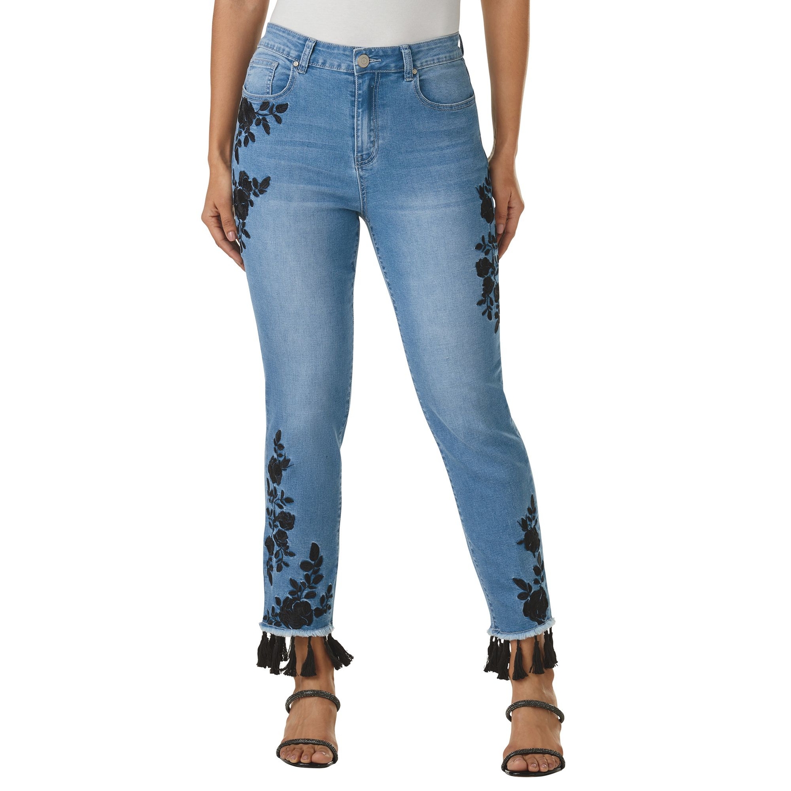 Masseys Embroidered Tassel Jean Multi Pants 10-Regular