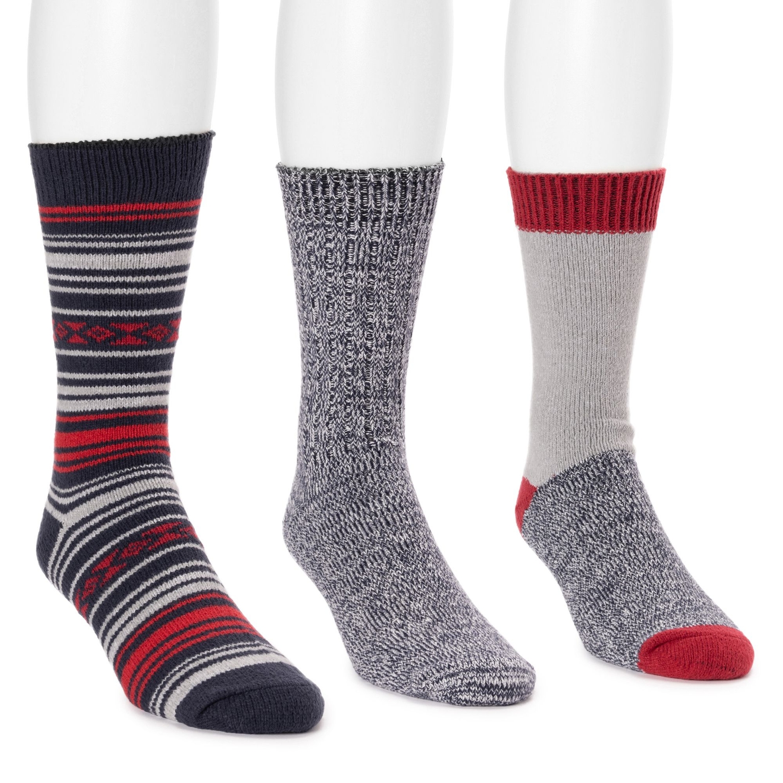 MUK LUKS Men's 3 Pair Pack Microfiber Boot Socks Navy Socks One Size