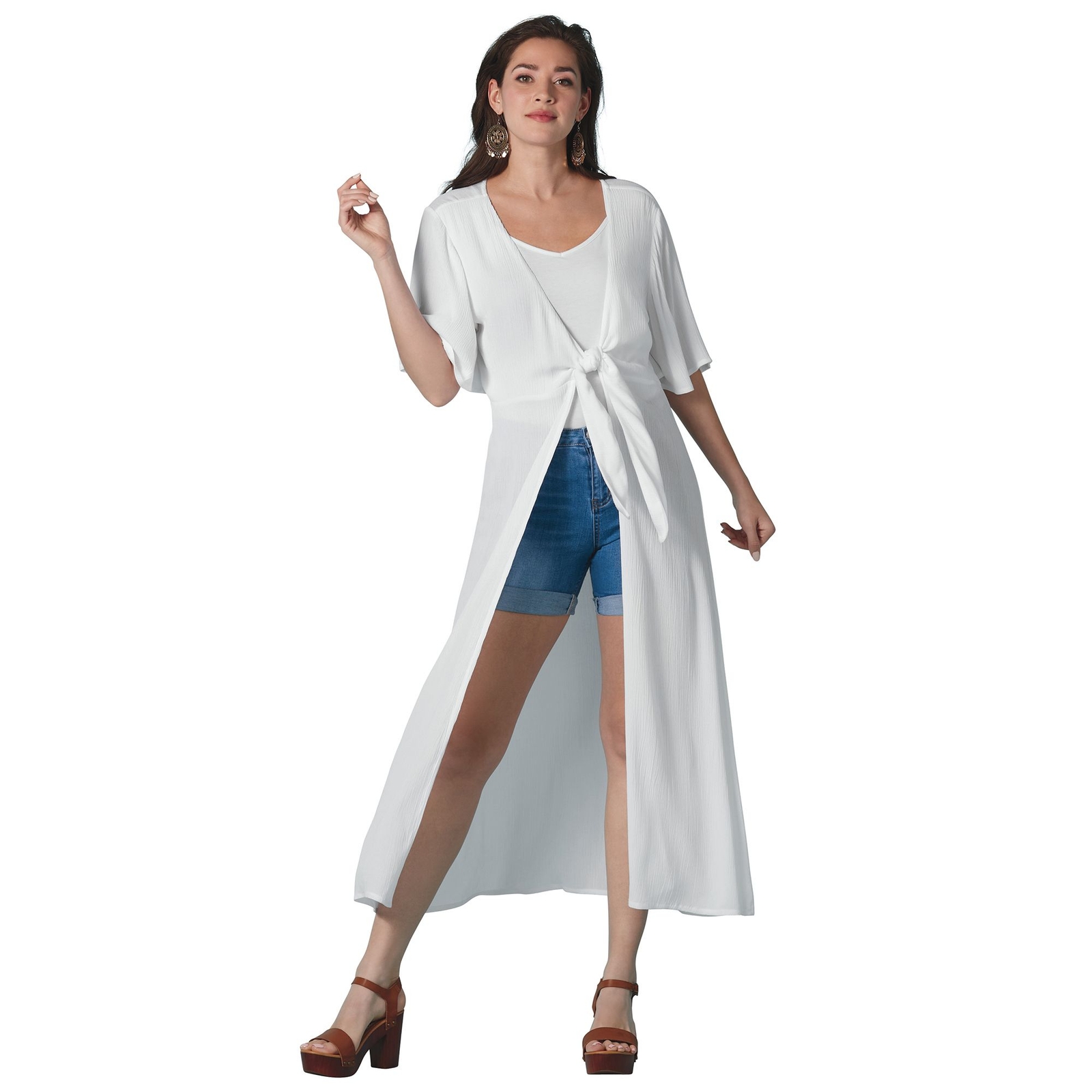 K. Jordan Tie-Front Duster White Jackets S