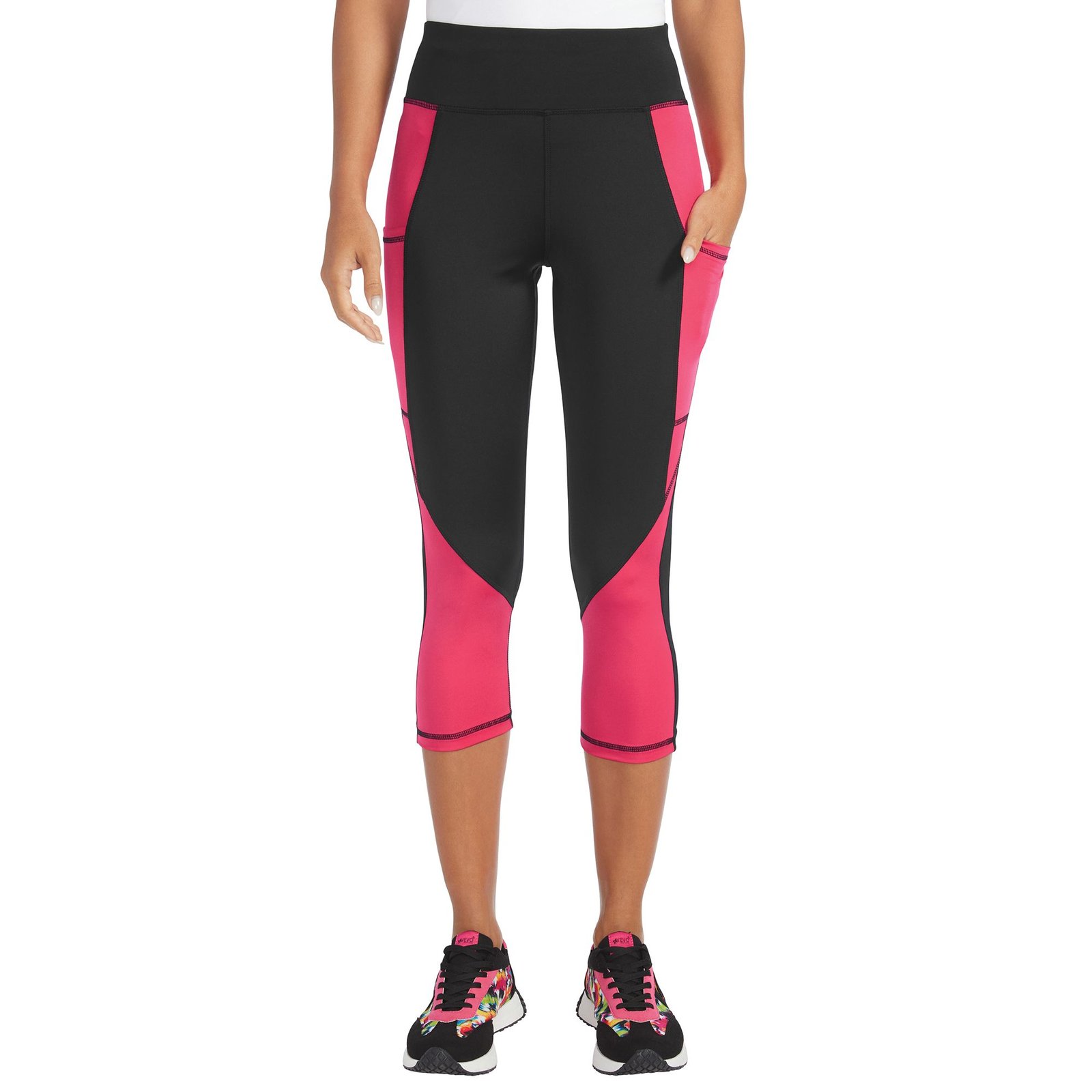 VEVO ACTIVE Women's High-Waisted Tech Capri Legging Multi Pants 5X