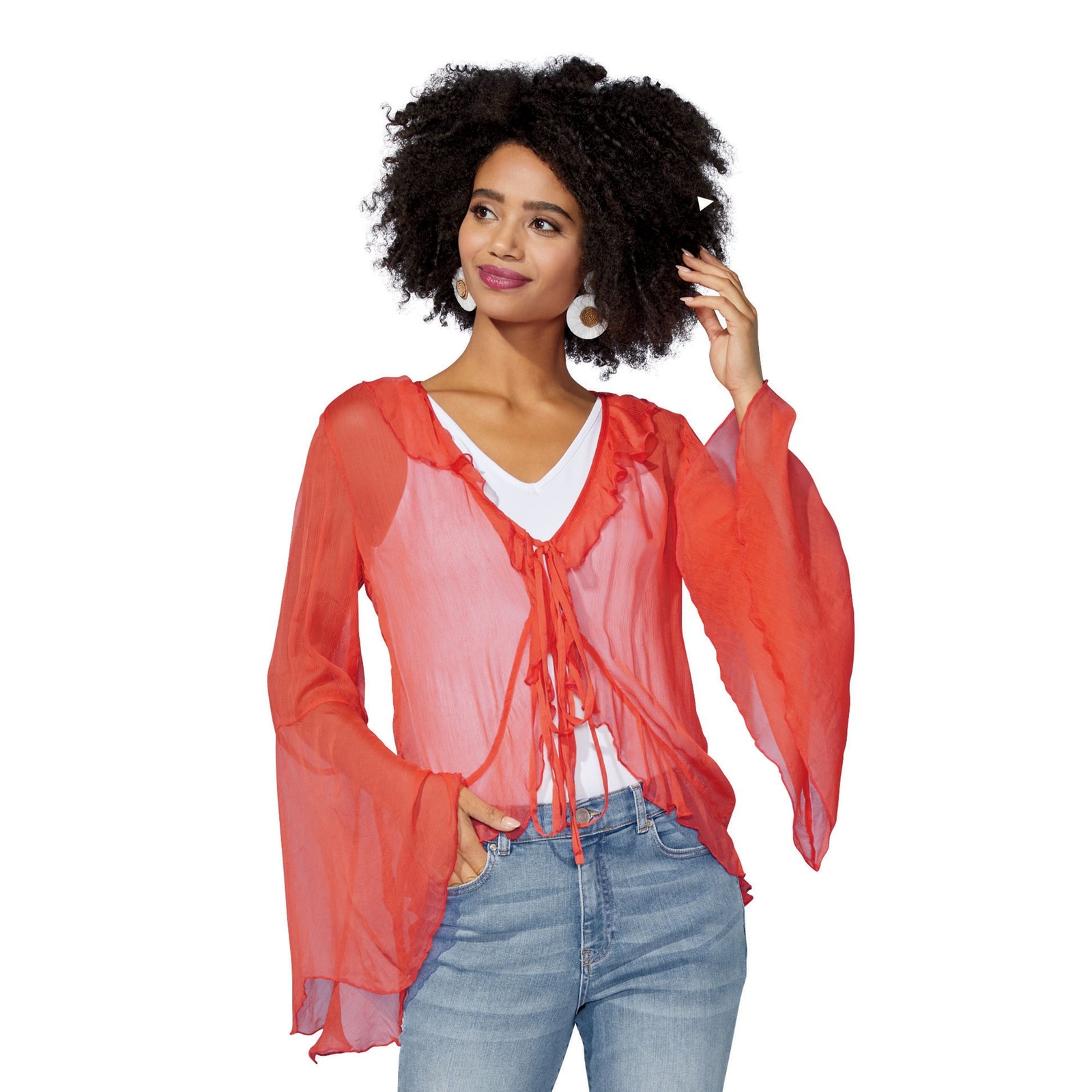 K. Jordan Ruffled Tie Front Blouse Orange Shirts M