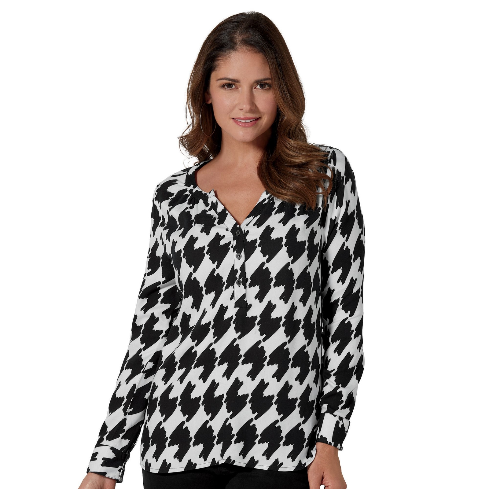 Masseys Button-Front Peasant Top Multi Shirts S