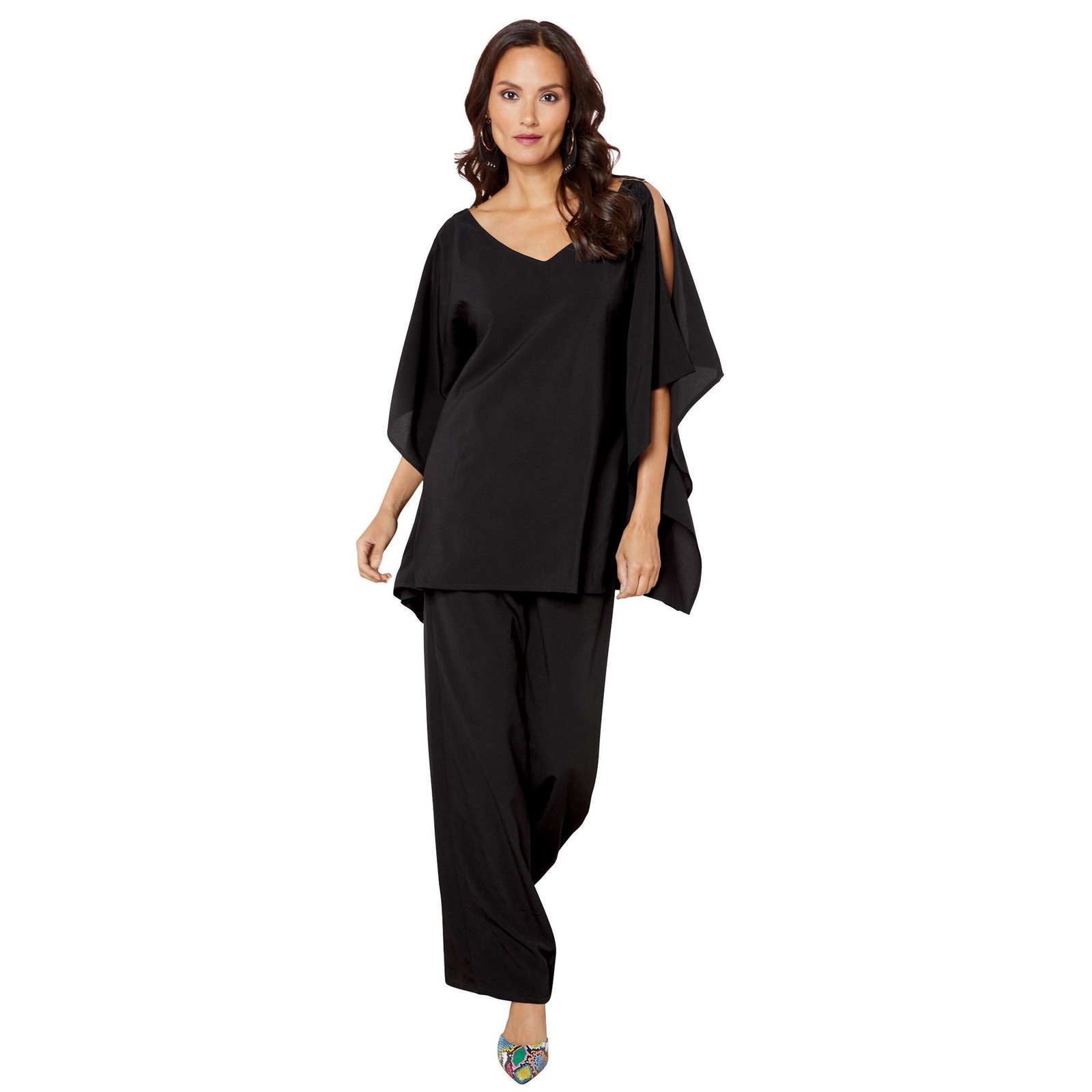 Masseys Flowy Top and Pant Set Black Sets L