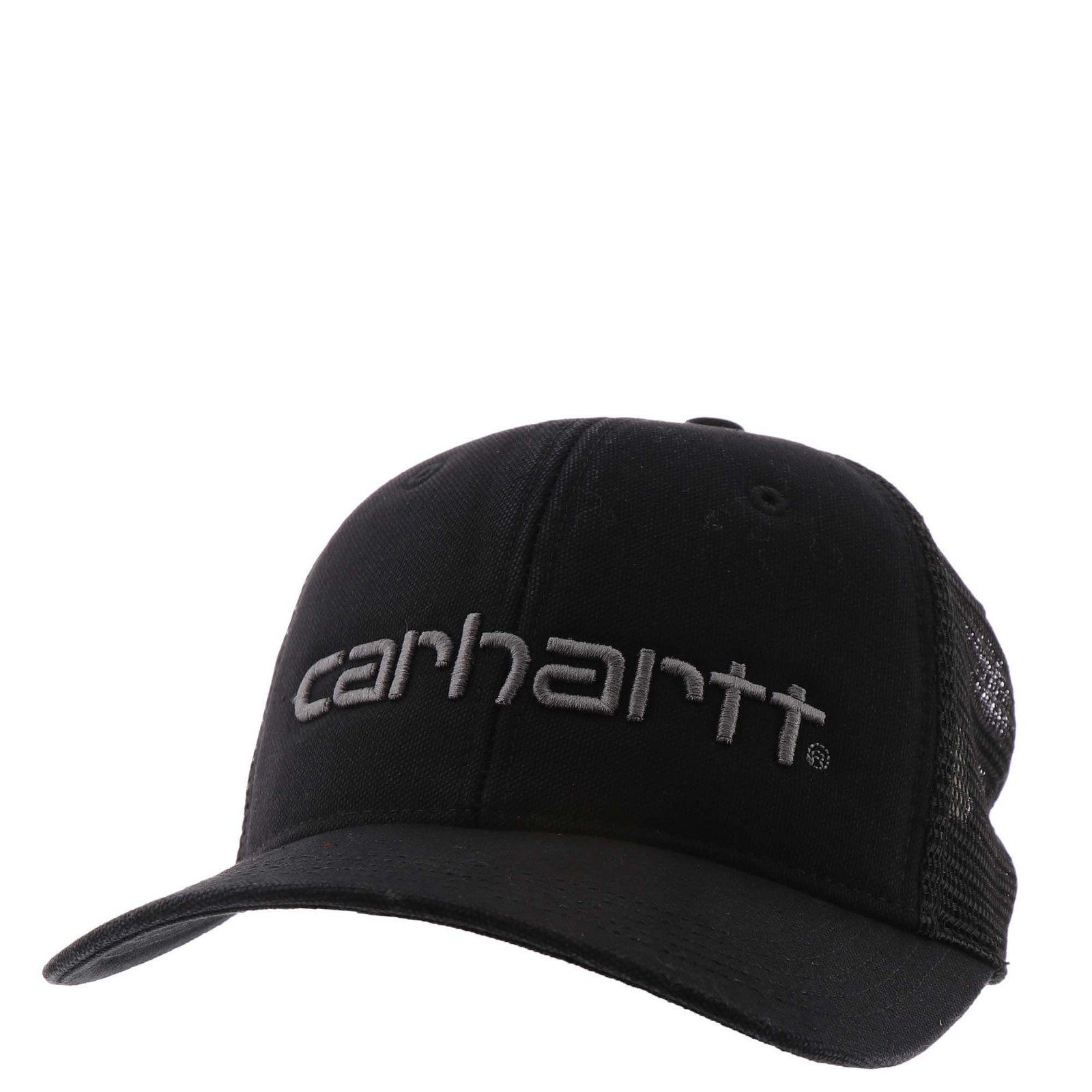 Carhartt Men's Canvas Mesh-Back Logo Graphic Cap Black Hats One Size