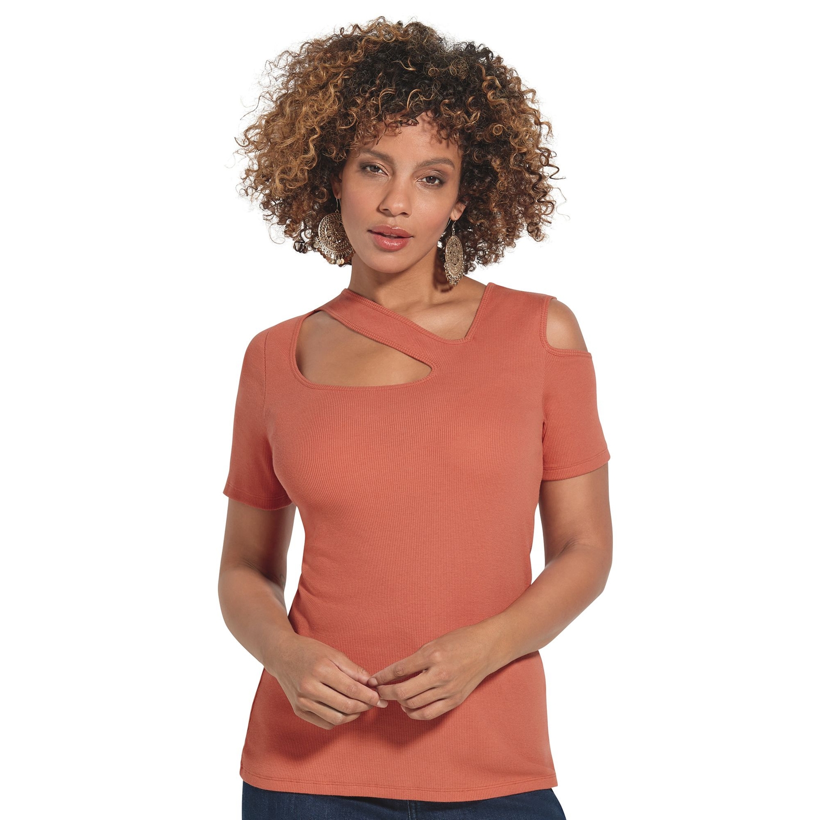 K Jordan Cutout Ribbed Knit Top Orange Knit Tops 3X