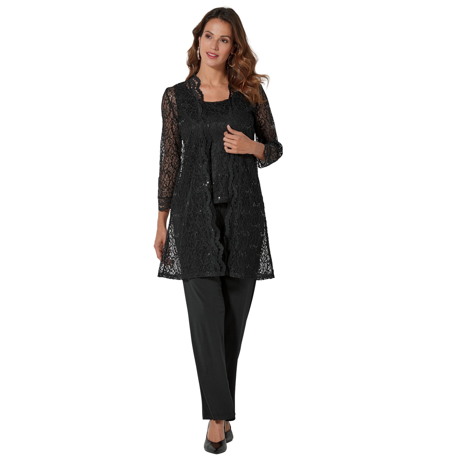 Masseys Lace 3-Piece Pant Set Black Sets XL