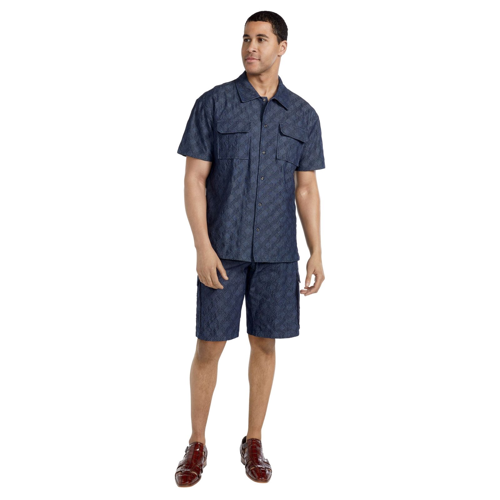 Stacy Adams Men's Denim Jacquard Short Set Blue Sets