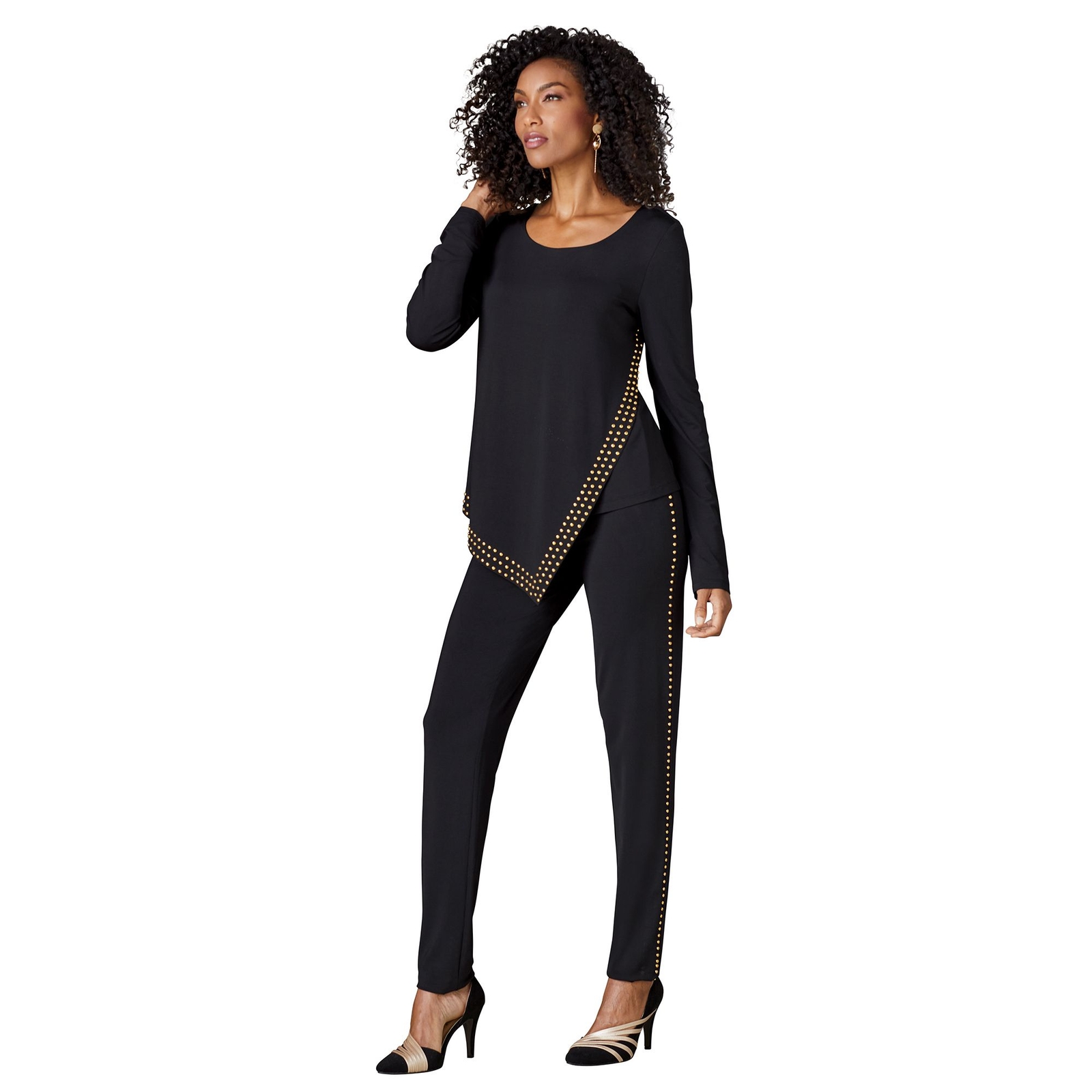 Masseys Stud-Trimmed Pant Set Black Sets XL