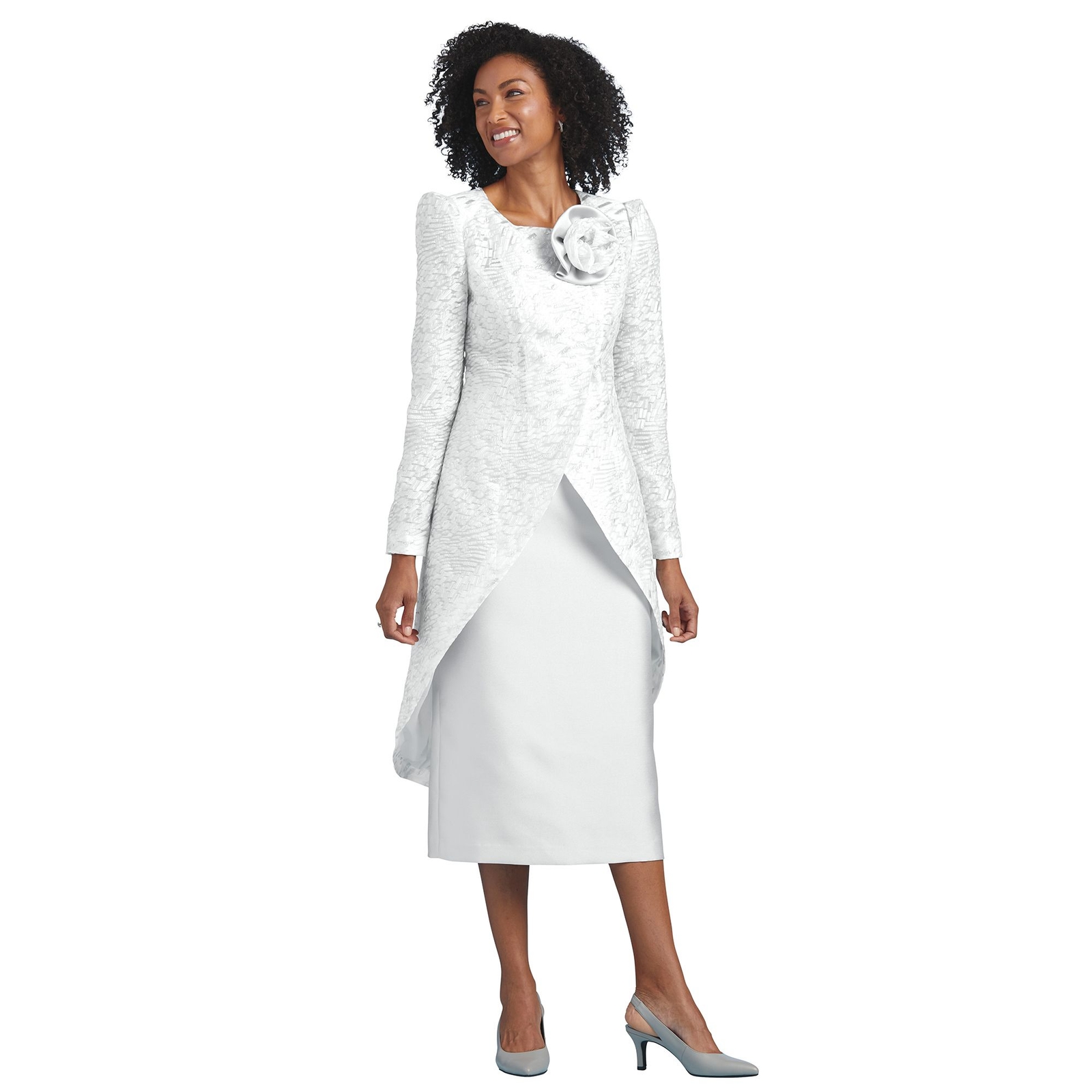 Masseys Split Peplum Suit White Suits 6