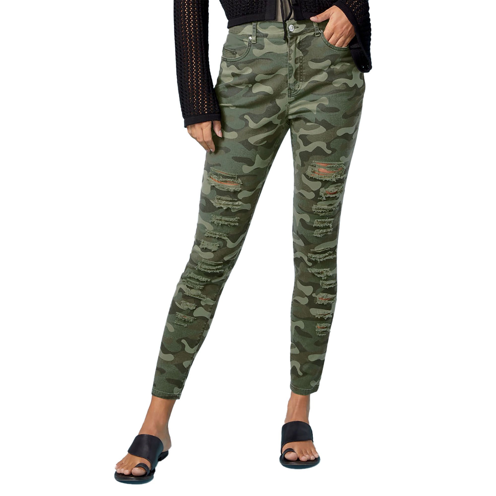 Masseys Destructed Jegging Green Pants 10-Regular