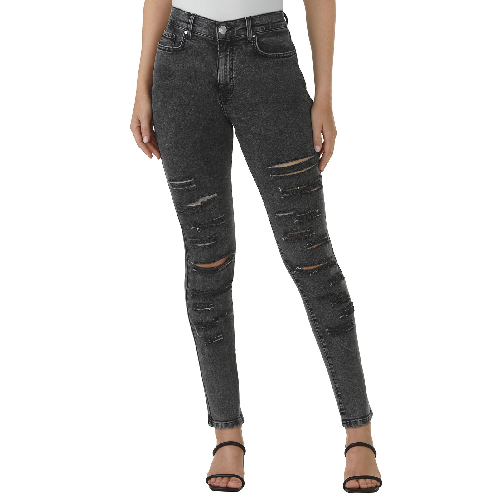 Masseys Destructed Jegging Black Pants 8-Regular