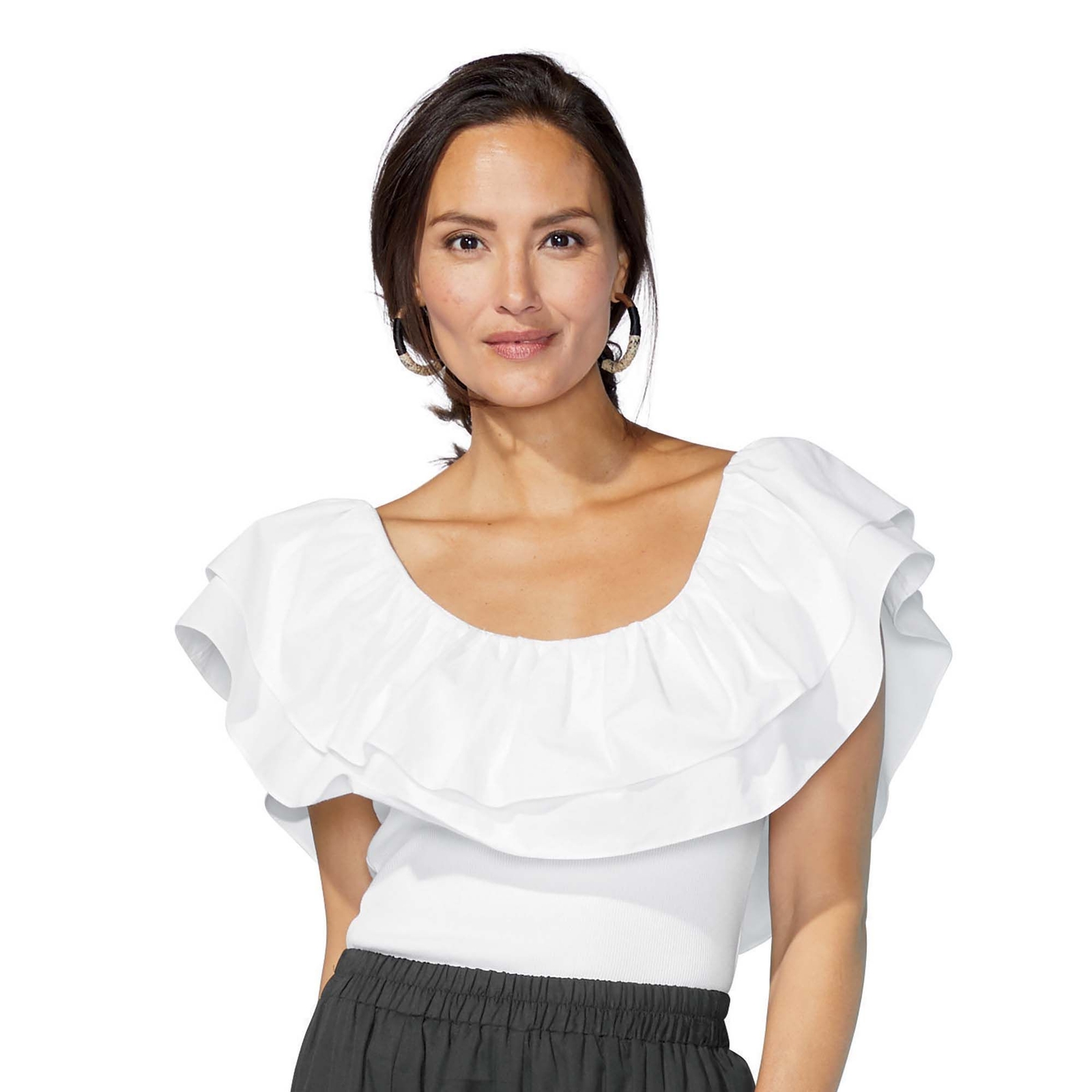 K. Jordan Ribbed Ruffle Top White Knit Tops XL