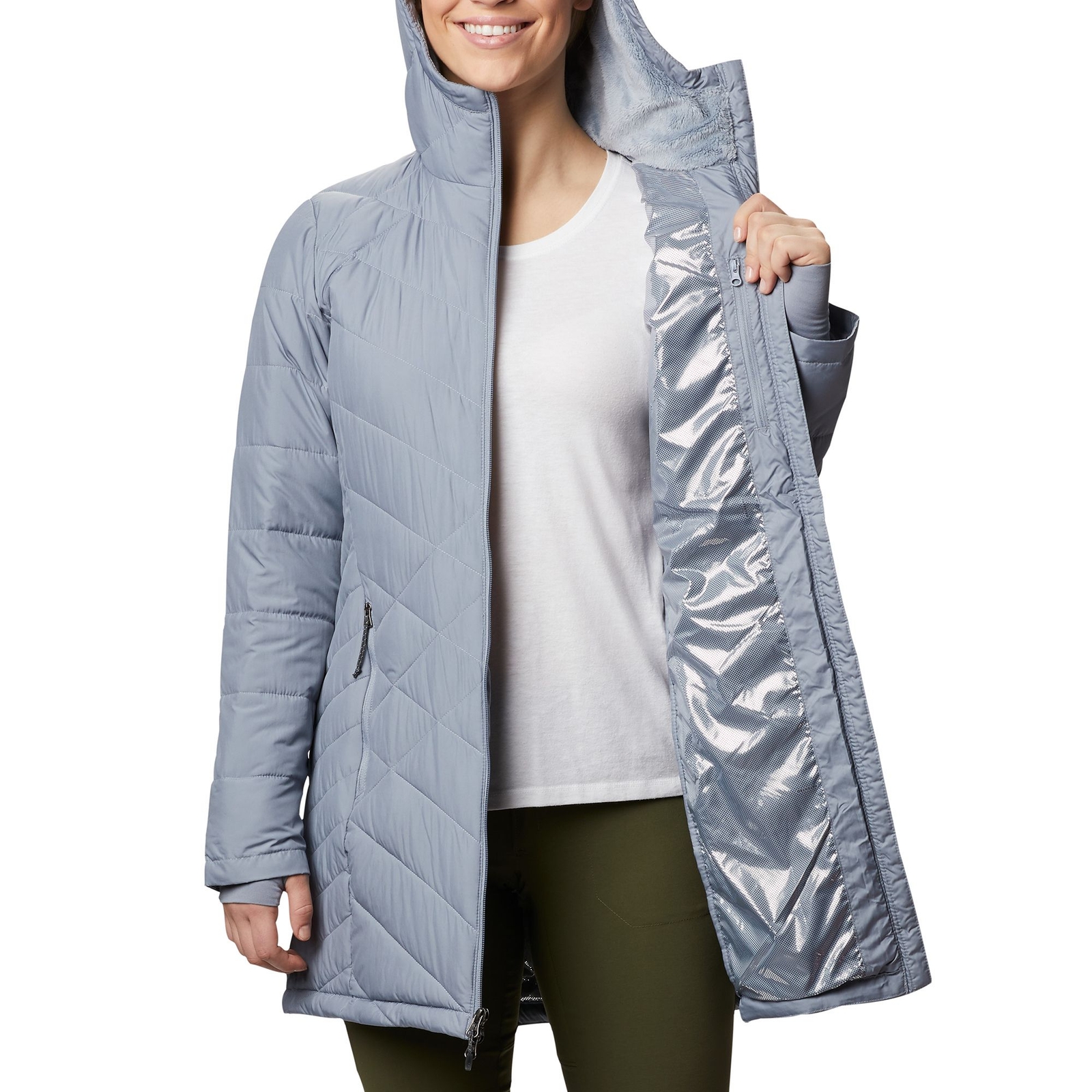Columbia Women's Heavenly Long Hooded Jacket Grey Coats M
