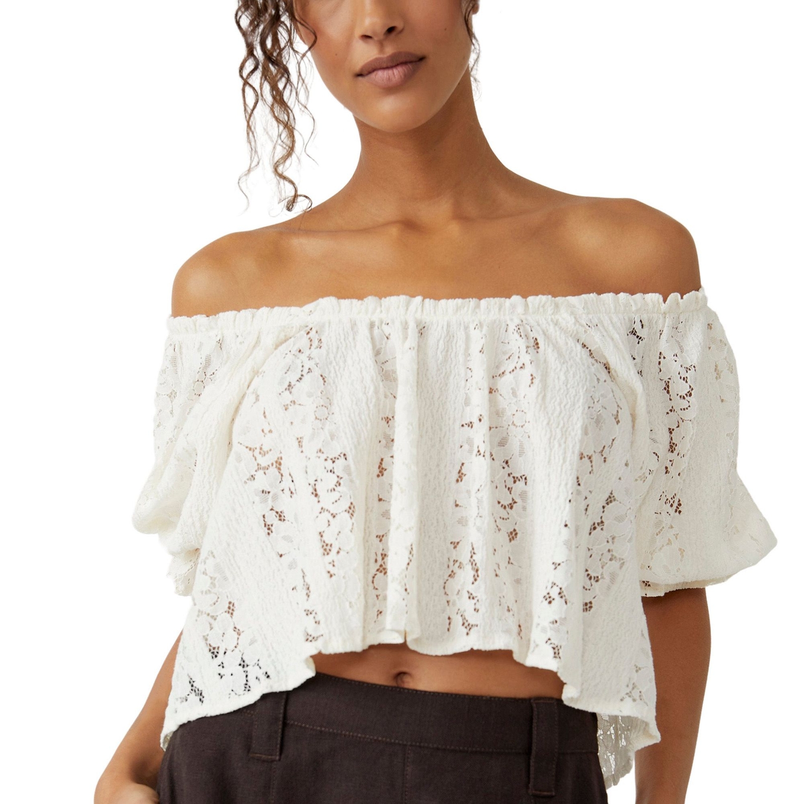 Free People Women's Stacey Lace Top White Shirts XS