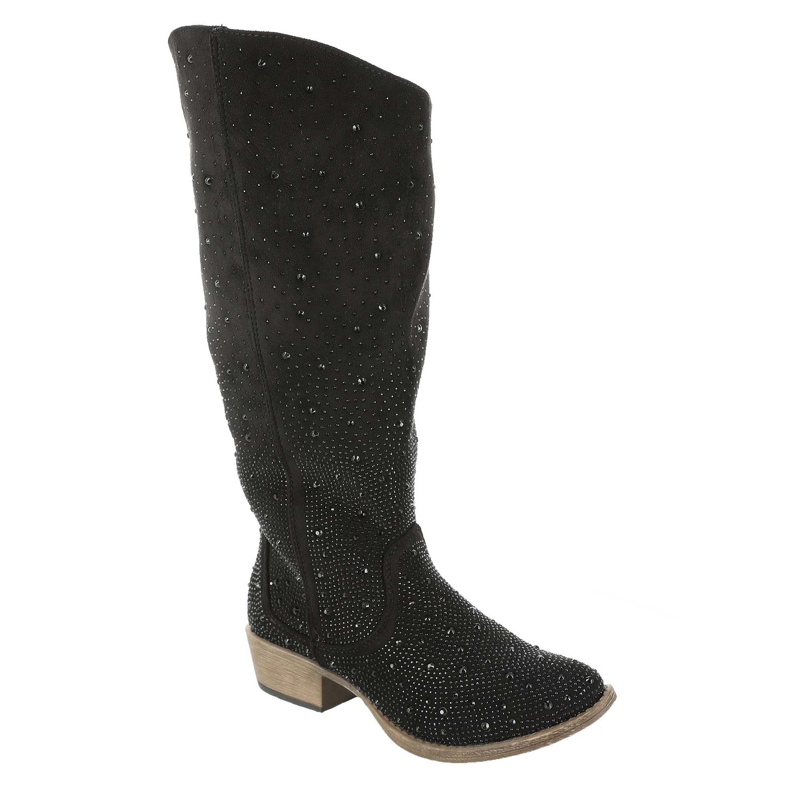 Very G Crystal Wide Calf Western Women's Black Boot 7.5