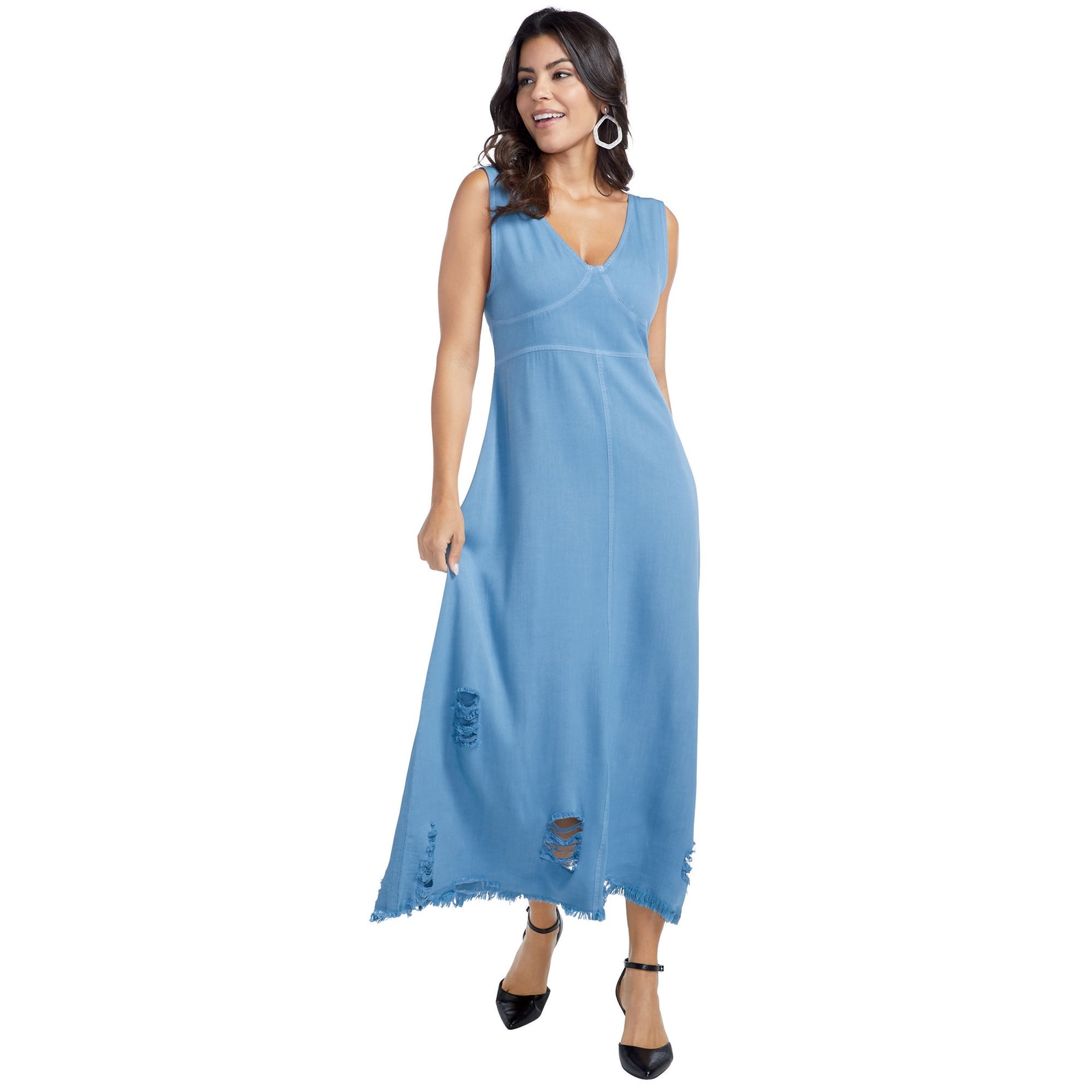 K. Jordan Distressed Maxi Dress Blue Dresses L