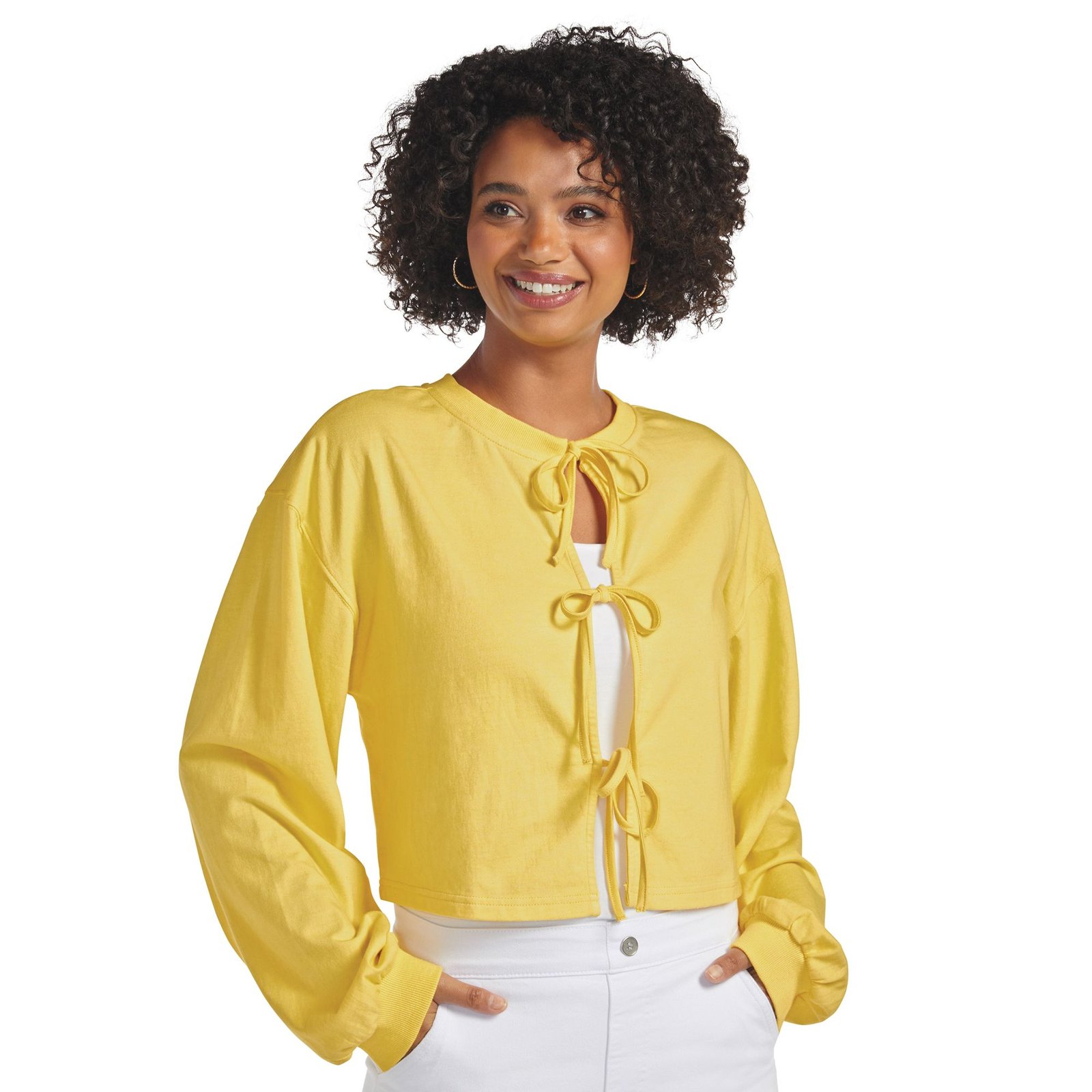 Masseys Bow Anywhere Cardigan Yellow Knit Tops 3X