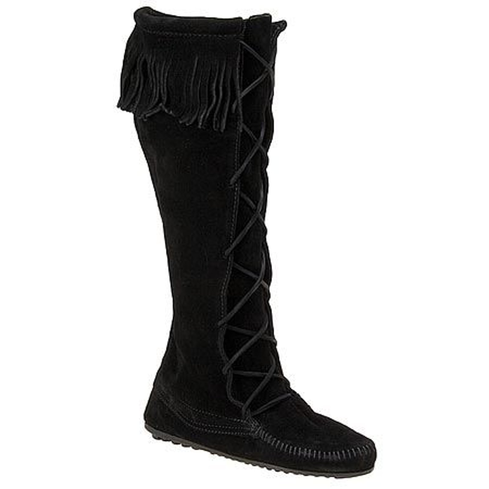 Minnetonka Front-Lace Hardsole Knee-High Boots for Ladies - Blcack