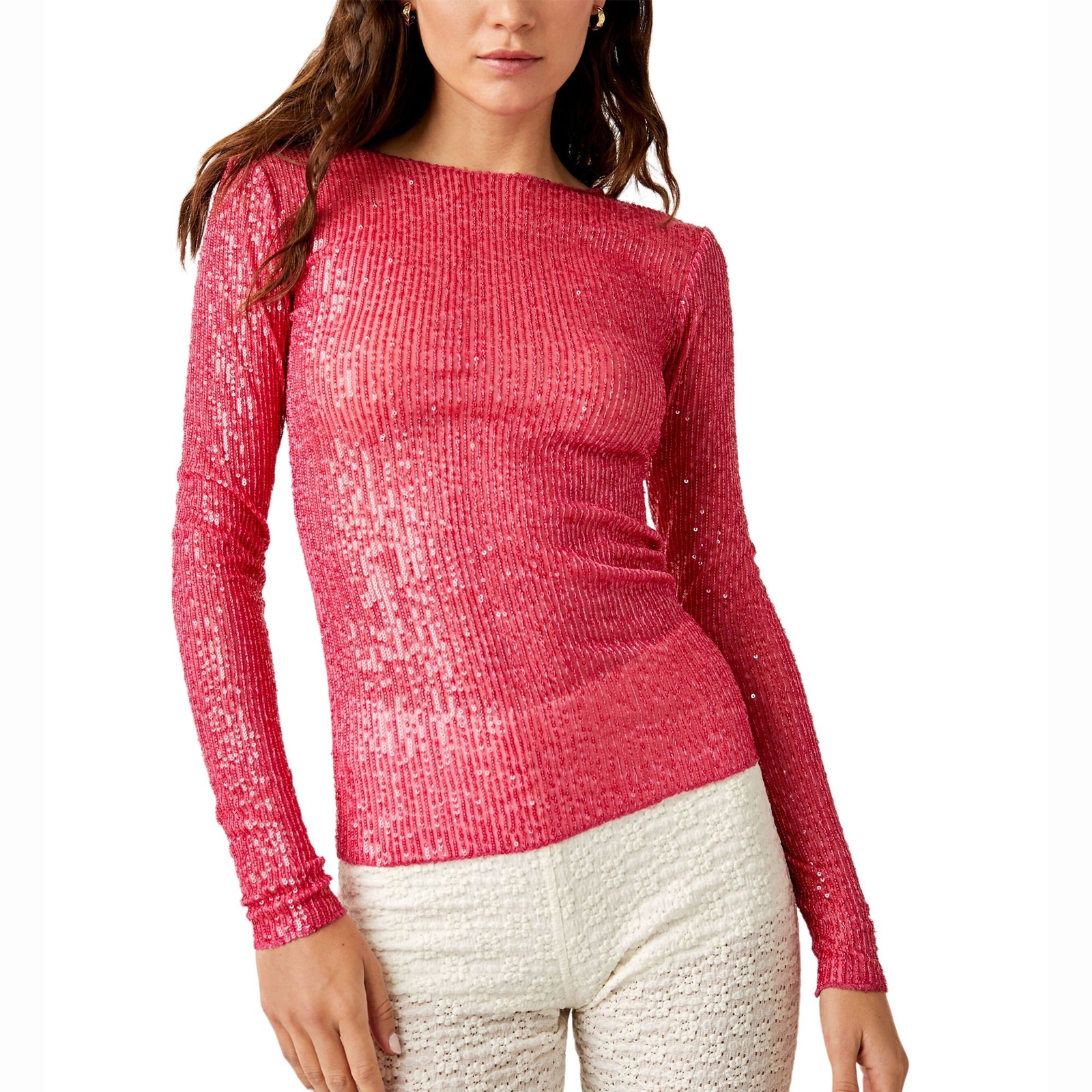Free People Gold Rush Long Sleeve Pink Shirts S