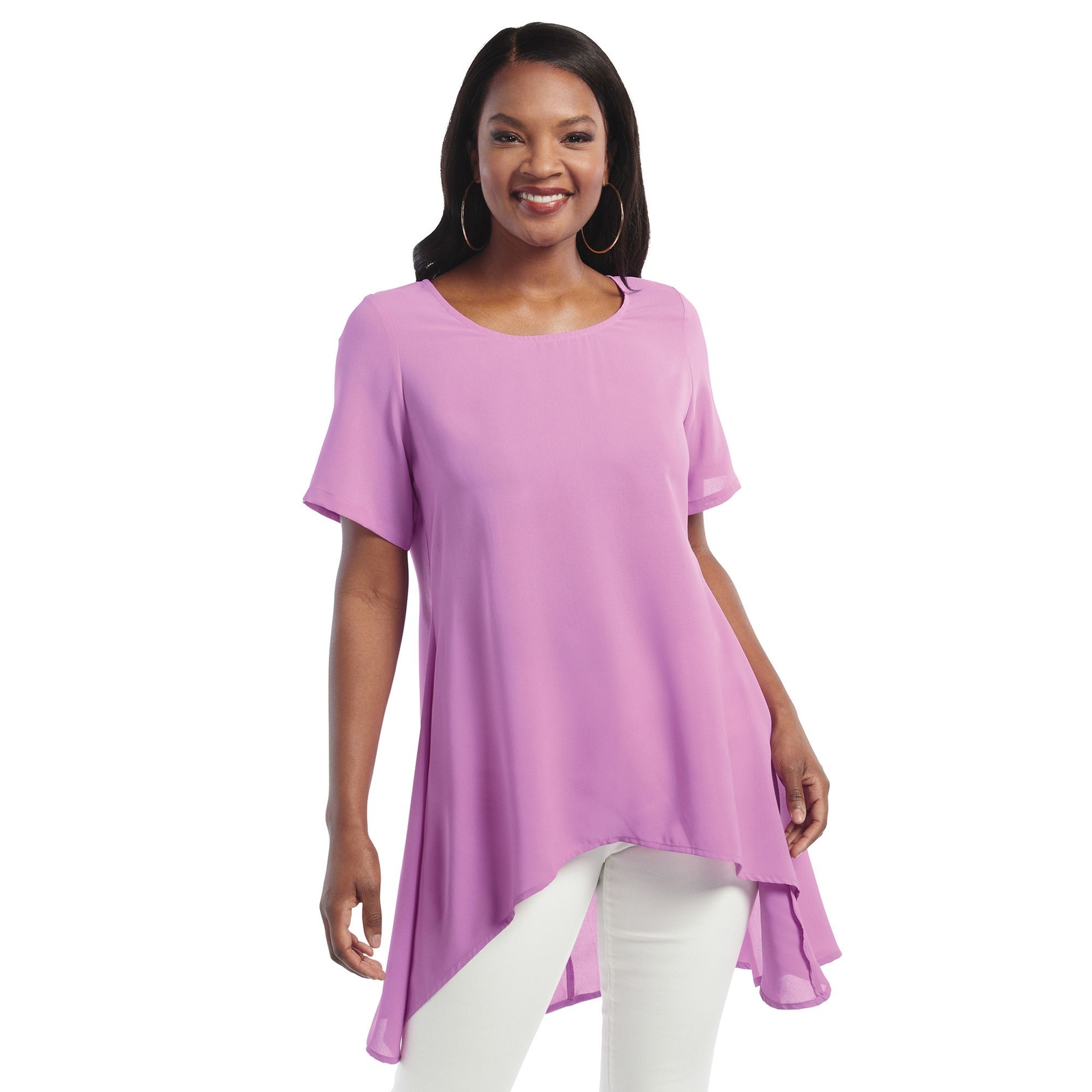 Masseys Short Sleeve High Low Top Pink Knit Tops S