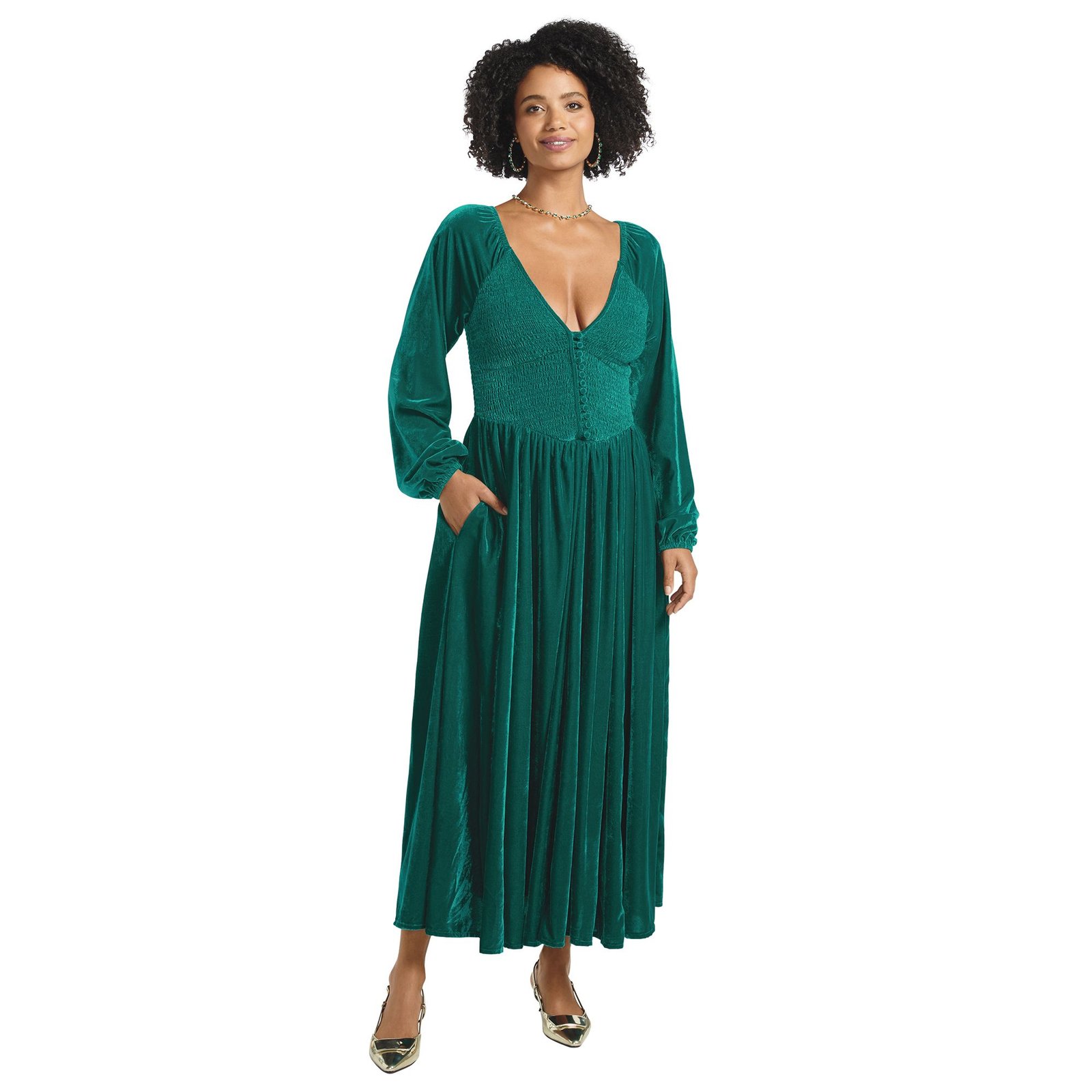 Masseys Velvet Long Sleeve Maxi Dress Green Dresses 4X