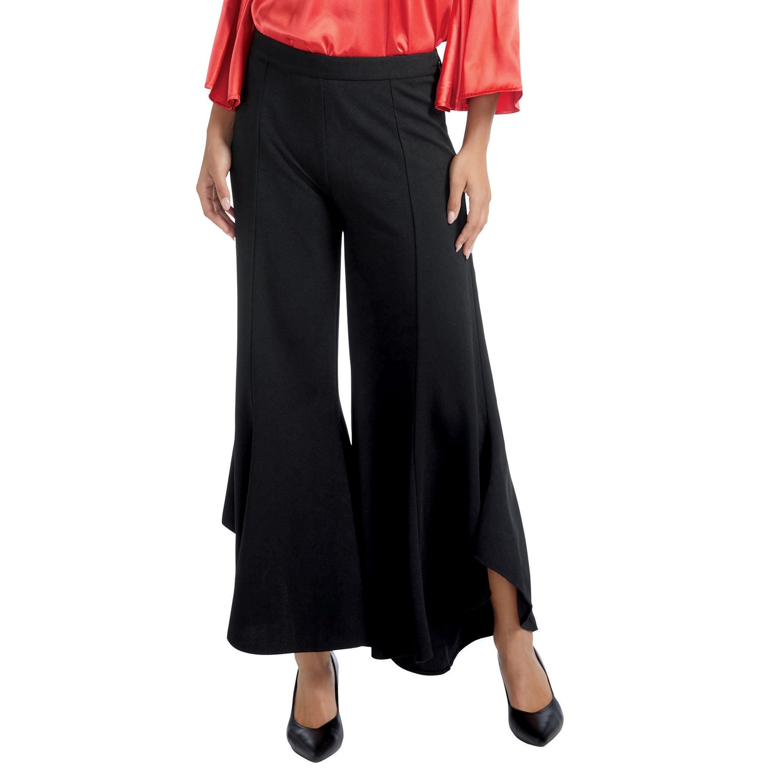Masseys Ruffle Front Pant Black Pants 1X-Regular