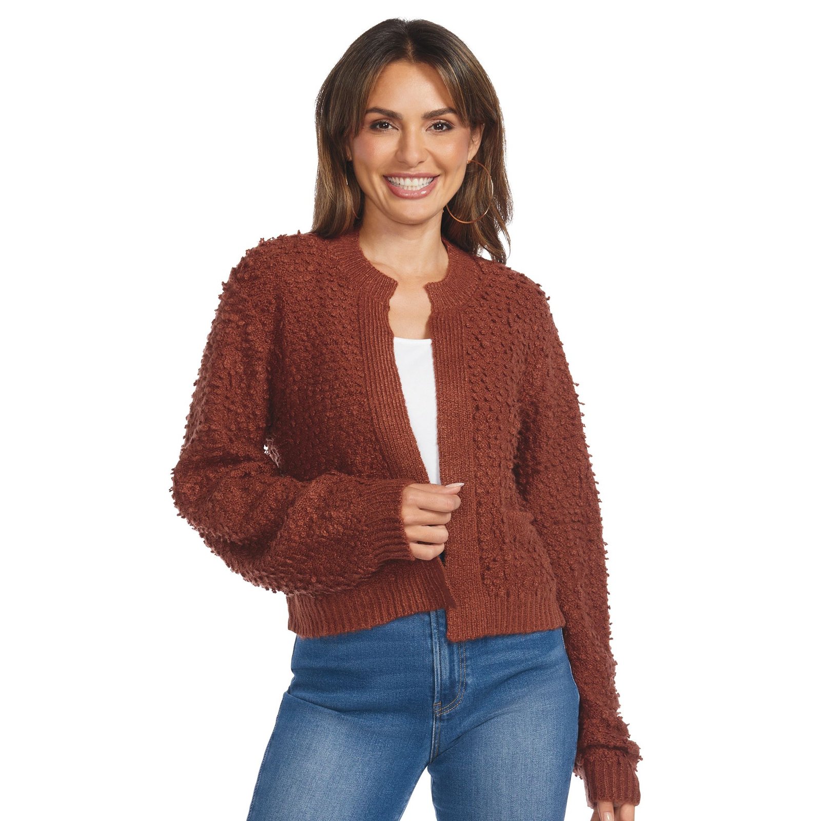 Masseys Textured Knit Cardigan Red Sweaters 4X