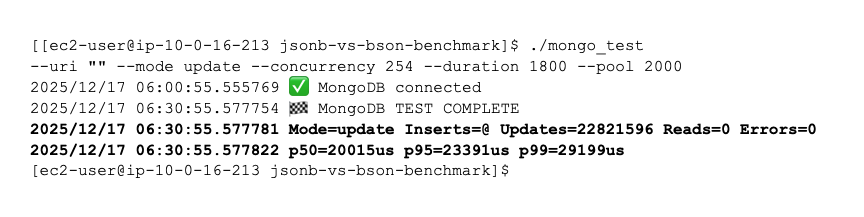 MongoDB test result