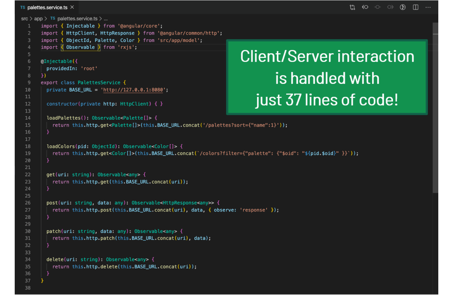 Figure 3: Palettes of Colors app required only 37 lines of code
