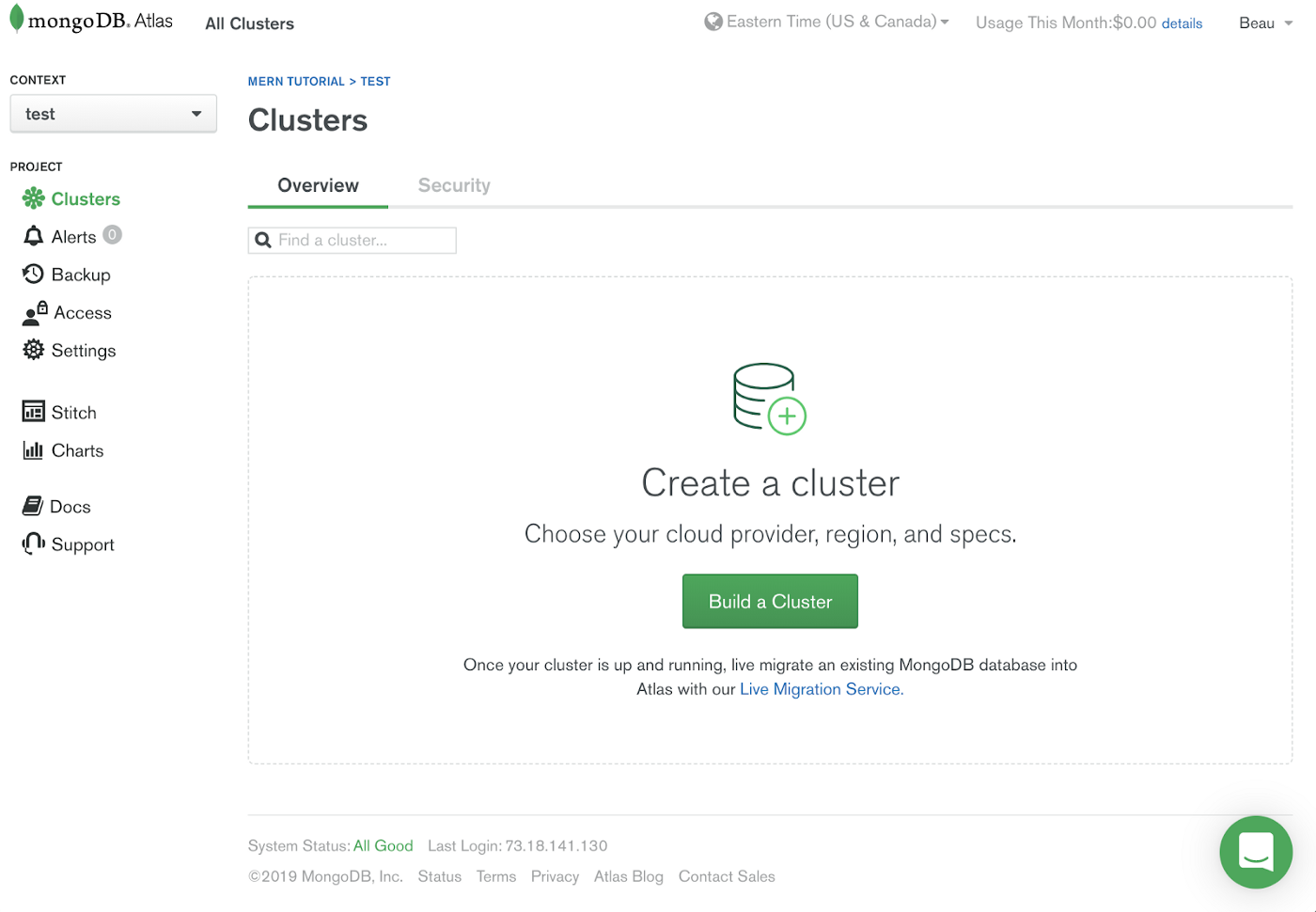 Clusters screen